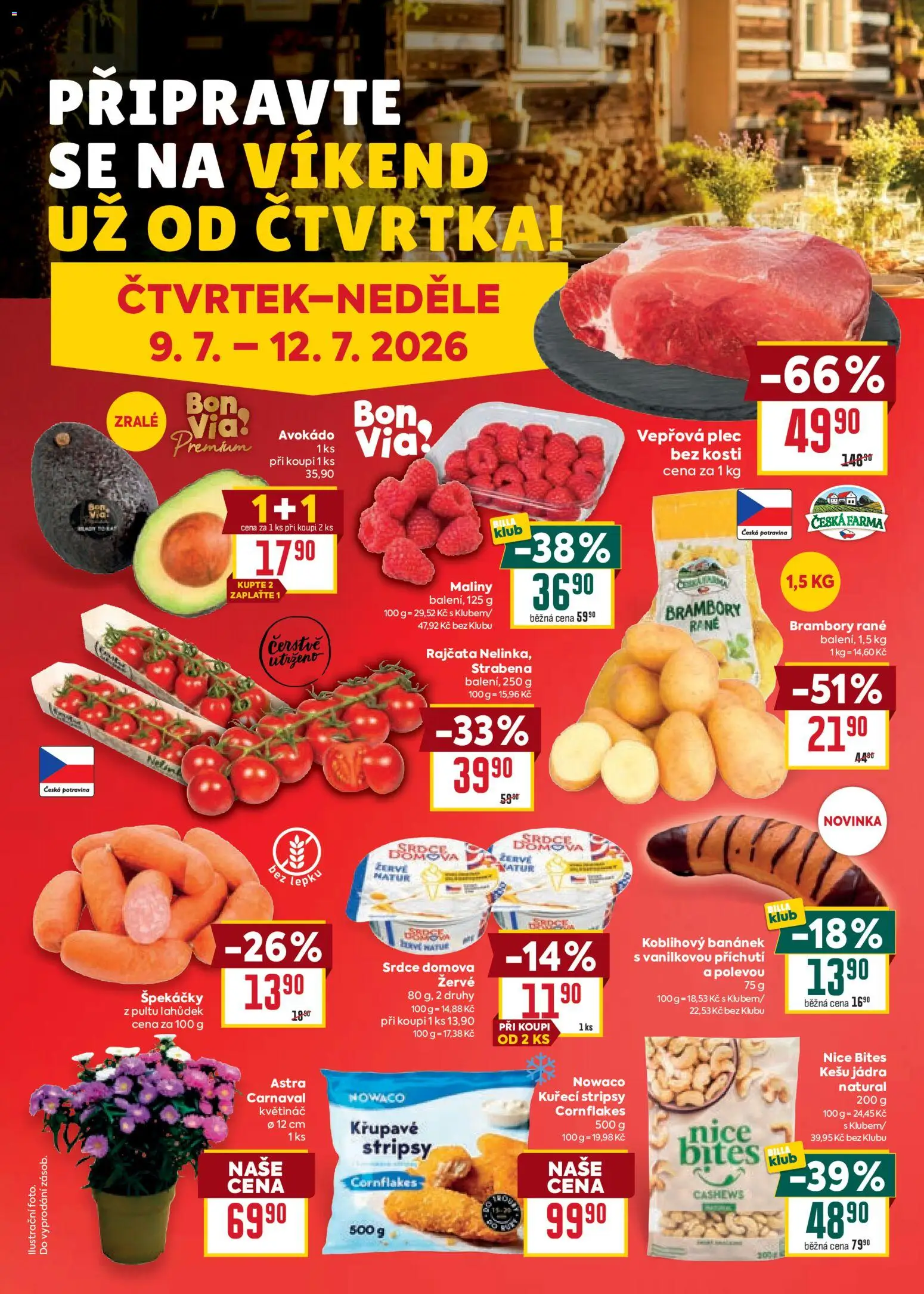 Billa Velký leták od 08.07.2026 | Strana: 30 | Produkty: Rajčata, Špekáčky, Maliny, Vepřová plec