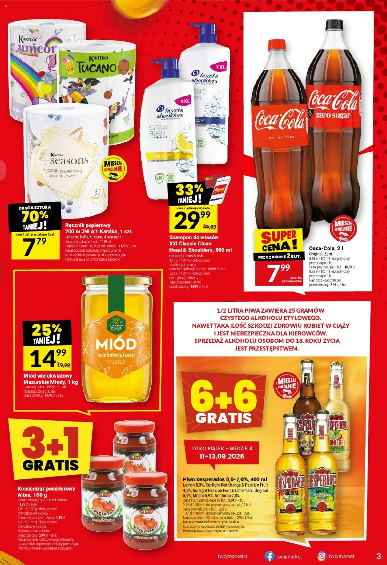 Twój Market gazetka od 09.09.2026 | Strona: 3 | Produkty: Mojito, Miód wielokwiatowy, Piwo Desperados, Piwo