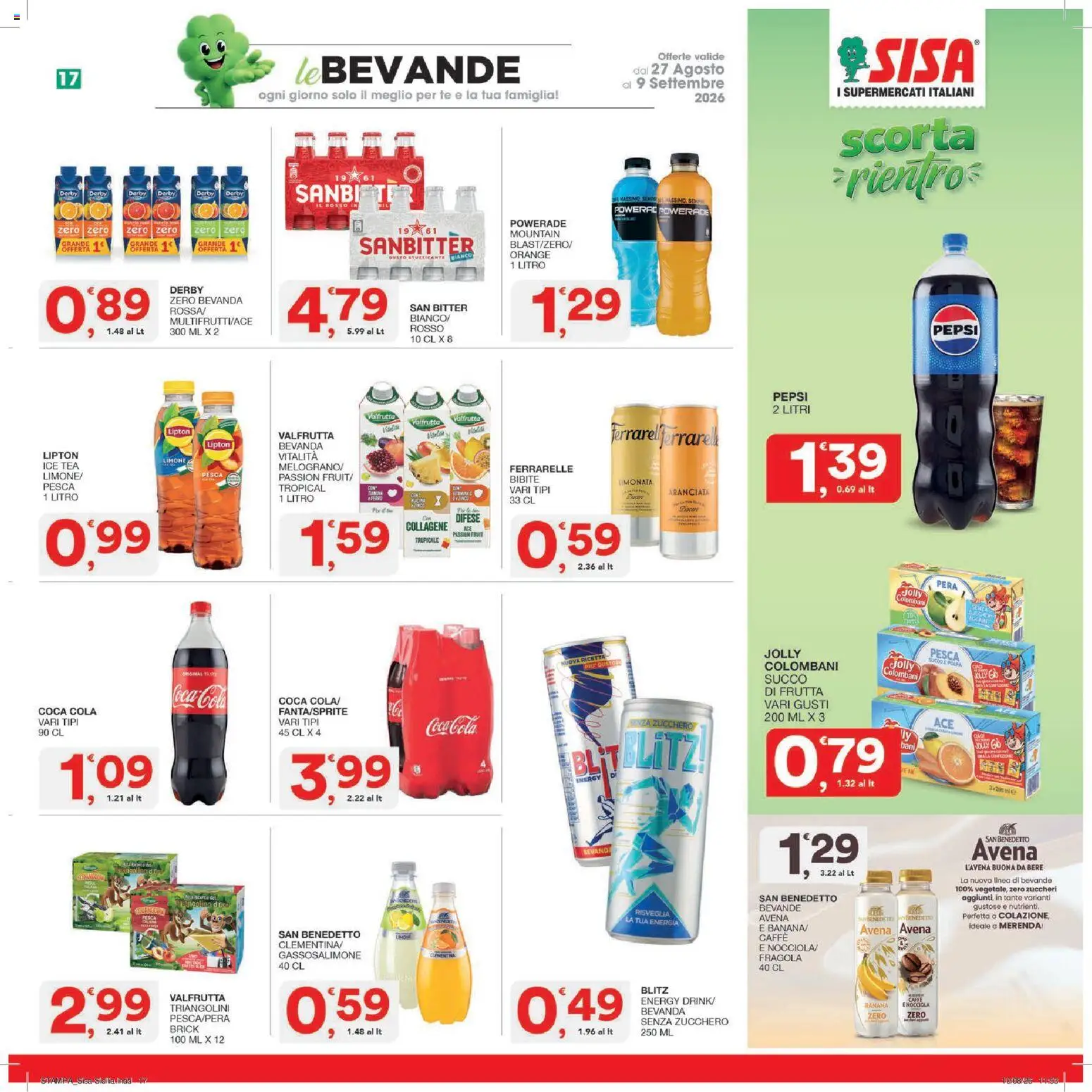 Volantino SISA del 27/08/2026 | Pagina: 17 | Prodotti: Succo, Stampa, Succo di frutta, Coca Cola
