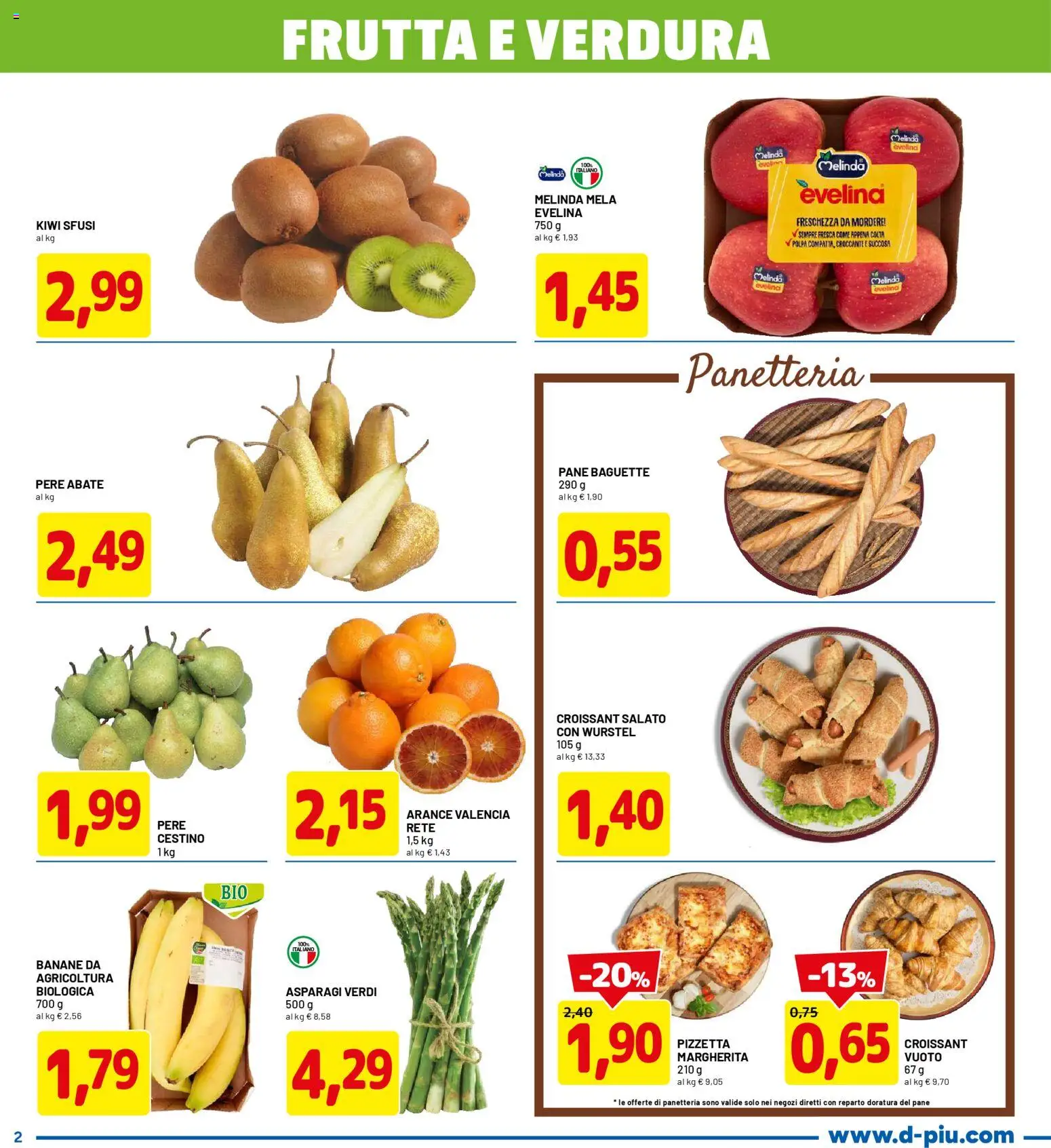 Volantino D Più del 20.04.2026 | Pagina: 2 | Prodotti: Pane, Frutta, Asparagi, Croissant