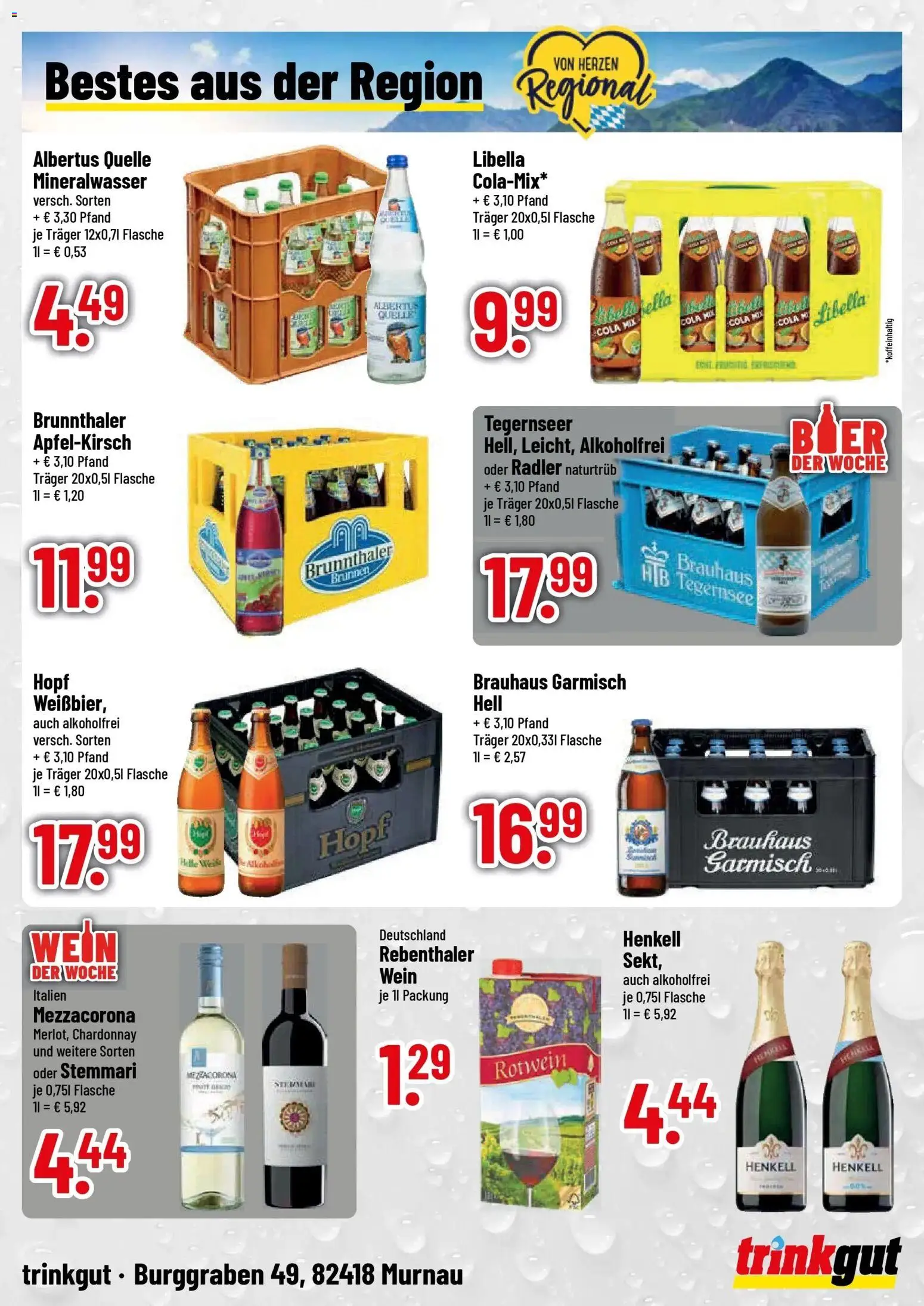 Trinkgut Prospekt Murnau (ab 19.10.2026) » Angebote online | Seite: 4 | Produkte: Cola, Rotwein, Mineralwasser, Radler