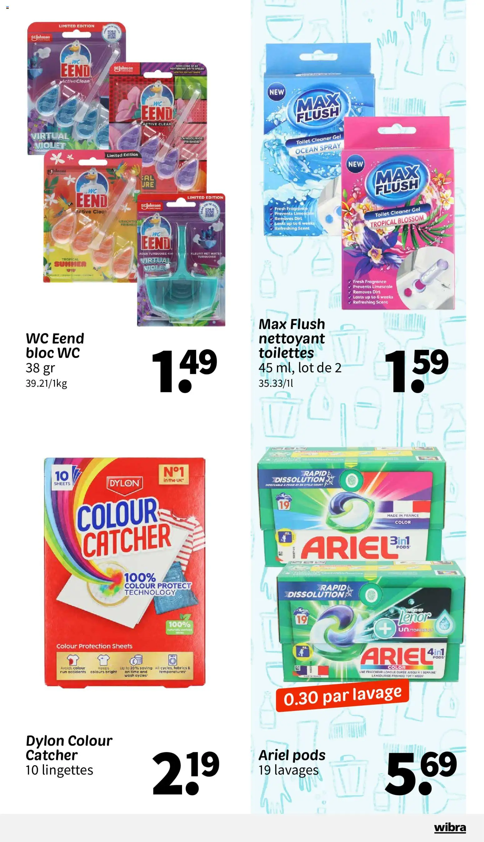 {H1} | Page: 12 | Produits: Ariel, bloc WC, Toilettes, Thé