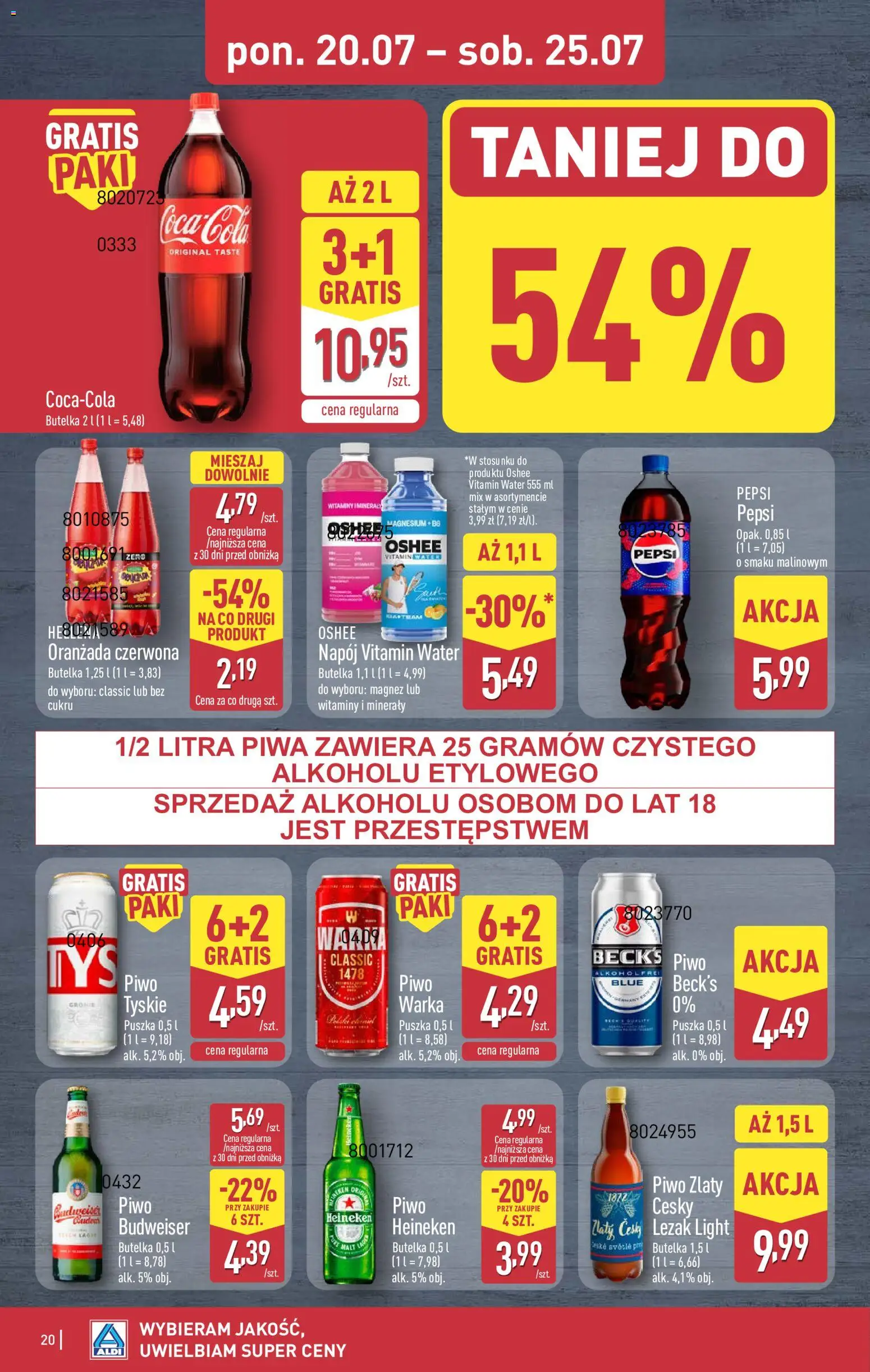 Aldi Polsko leták od 20.07.2026 | Strana: 20 | Produkty: Heineken, Coca cola, Cukr, Cola