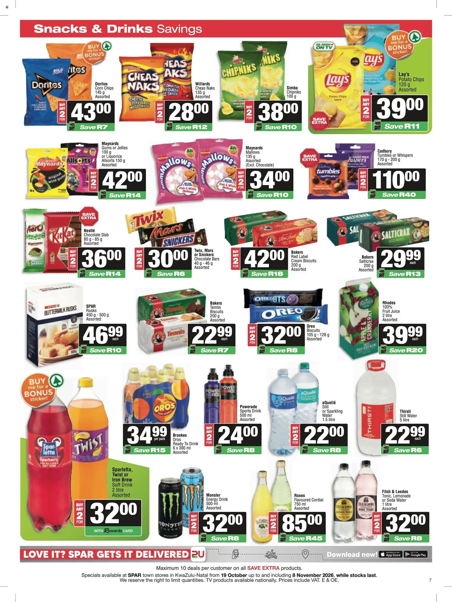 New Spar catalogue – valid from 19/10/2026 | Page: 7 | Products: Lemonade, Oreo, Chocolate, Snacks