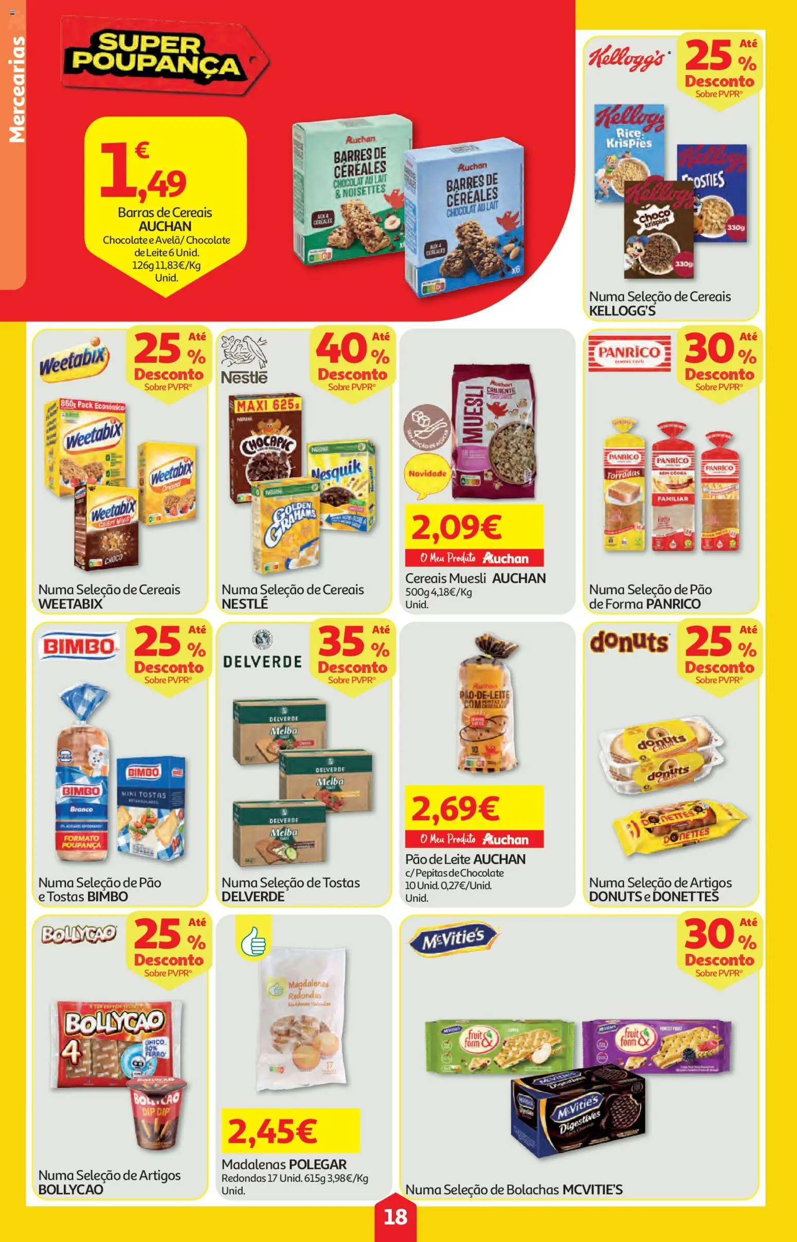 Auchan folheto │ válido de 18.06.2026 | Página: 18 | Produtos: Barras de cereais, Leite, Chocolate, Cereais