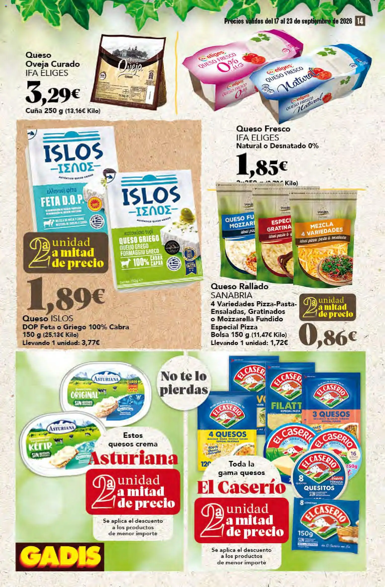 Gadis folleto │ válido desde el 17/09/2026 | Página: 14 | Productos: Kéfir, Queso rallado, Mozzarella, Crema