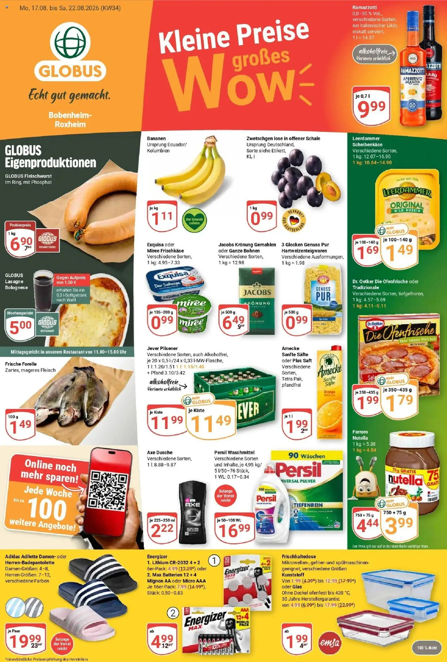 Globus Prospekt Bobenheim-Roxheim (ab 17.08.2026) » Angebote online | Seite: 1 | Produkte: Lasagne, Leerdammer, Exquisa, Waschmittel