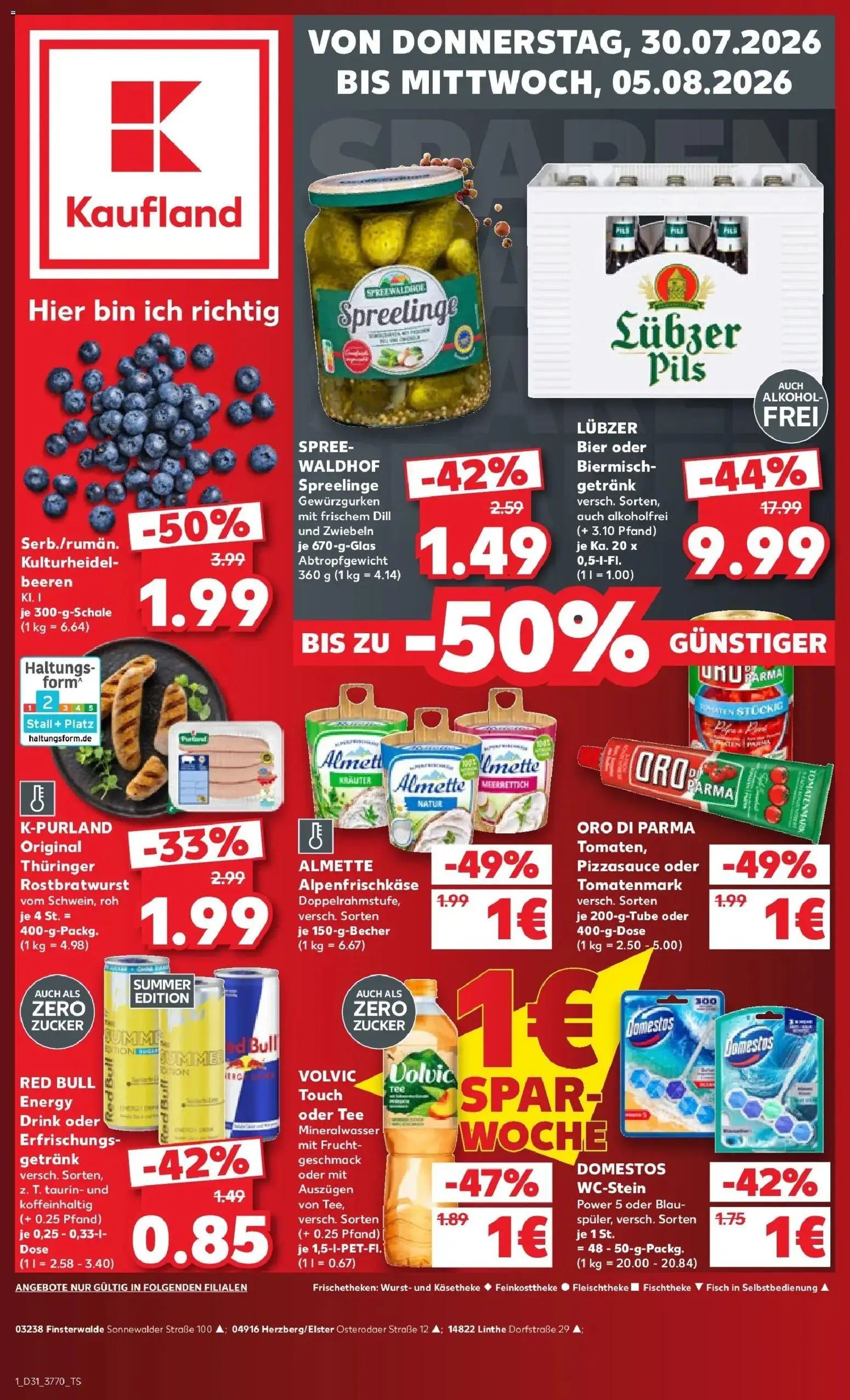 Kaufland Prospekt Finsterwalde – gültig ab 30.07.2026 | Seite: 1 | Produkte: Oro di parma, Wurst, Dill, Lubzer