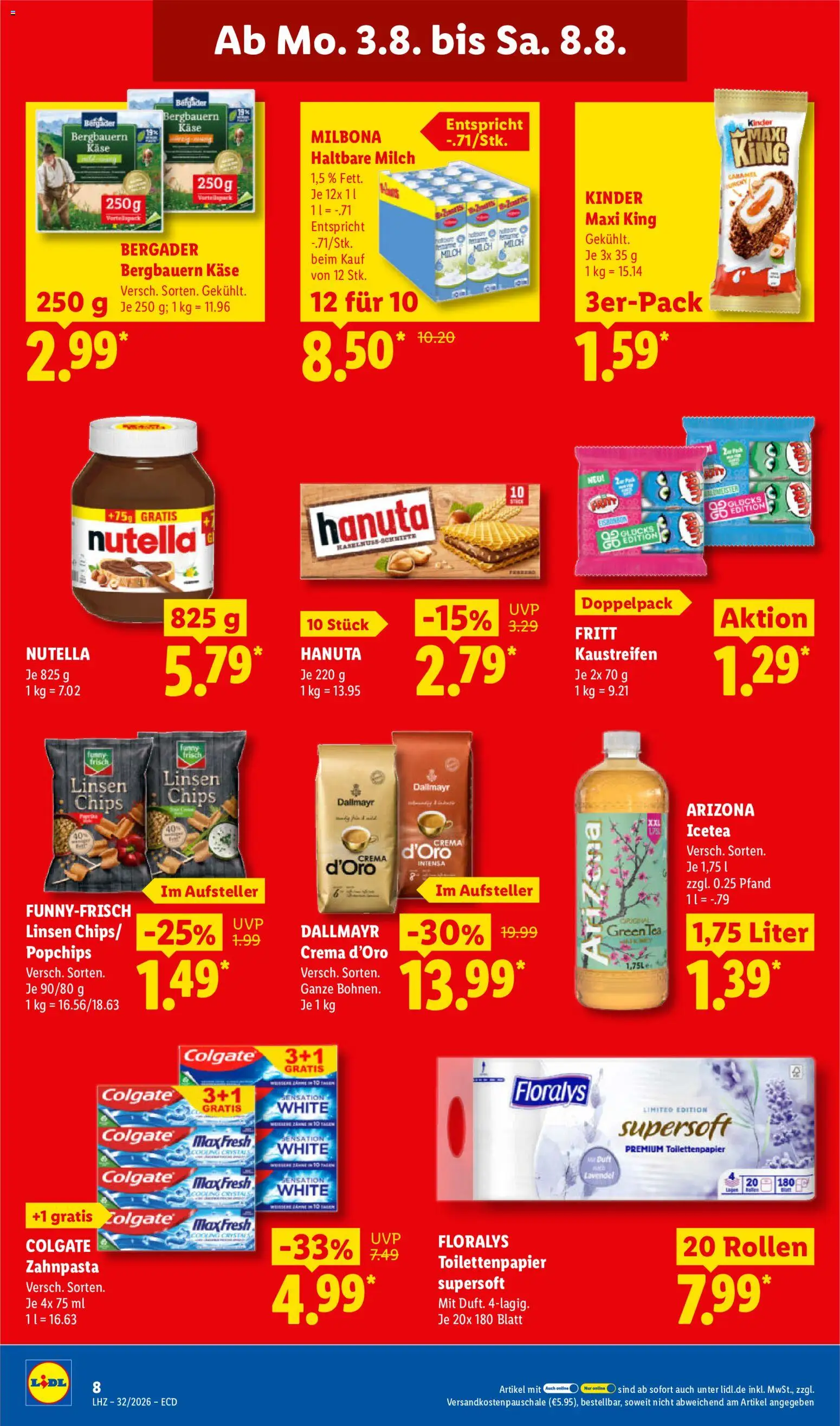 Lidl Německo leták od 03.08.2026 | Strana: 16 | Produkty: Maxi king, Kaše, Kinder, Nutella