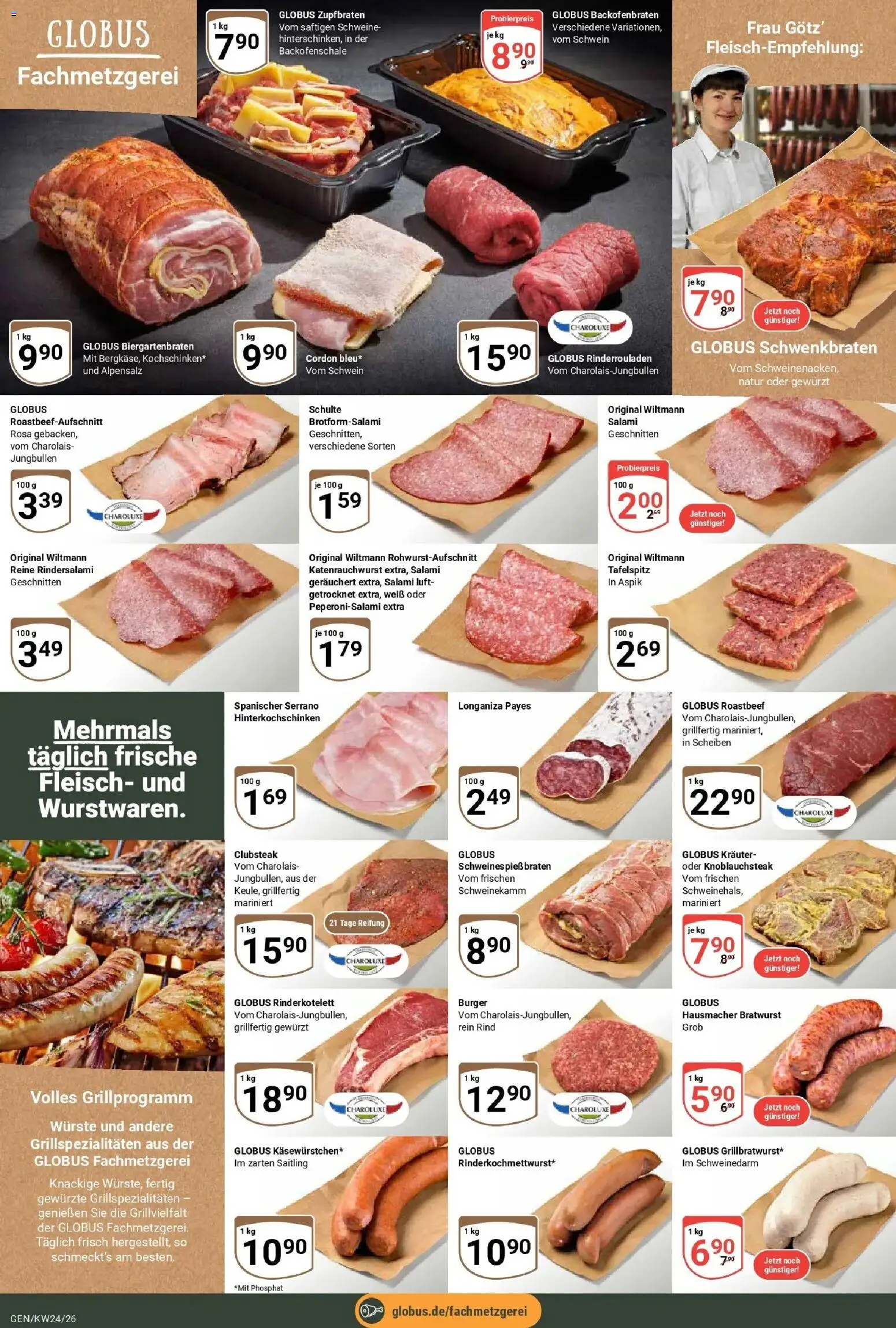 Globus Prospekt Gensingen – gültig ab 08.06.2026 | Seite: 15 | Produkte: Rinderrouladen, Bratwurst, Burger, Fleisch