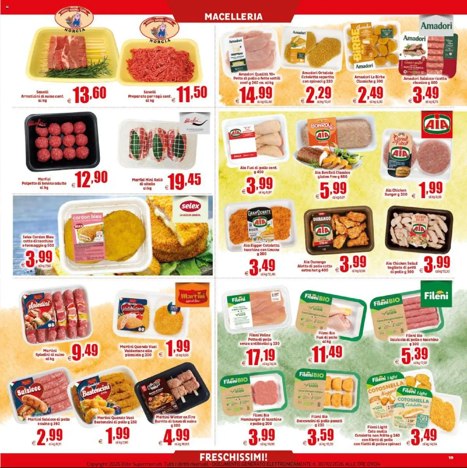 Volantino Elite Supermercati del 30/10/2026 | Pagina: 19 | Prodotti: Petto di Pollo, Tacchino, Limone, Hamburger