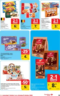 Blok en carrés van chocolade, Côte d'Or alle soorten Voorbeeld: blok pure chocolade met hele hazelnoten - Voorbeeld van een folder van Carrefour, geldig van 07/10/2026 | Pagina: 13 | Producten: Koekjes, Kinder, Vanille, Chocolade