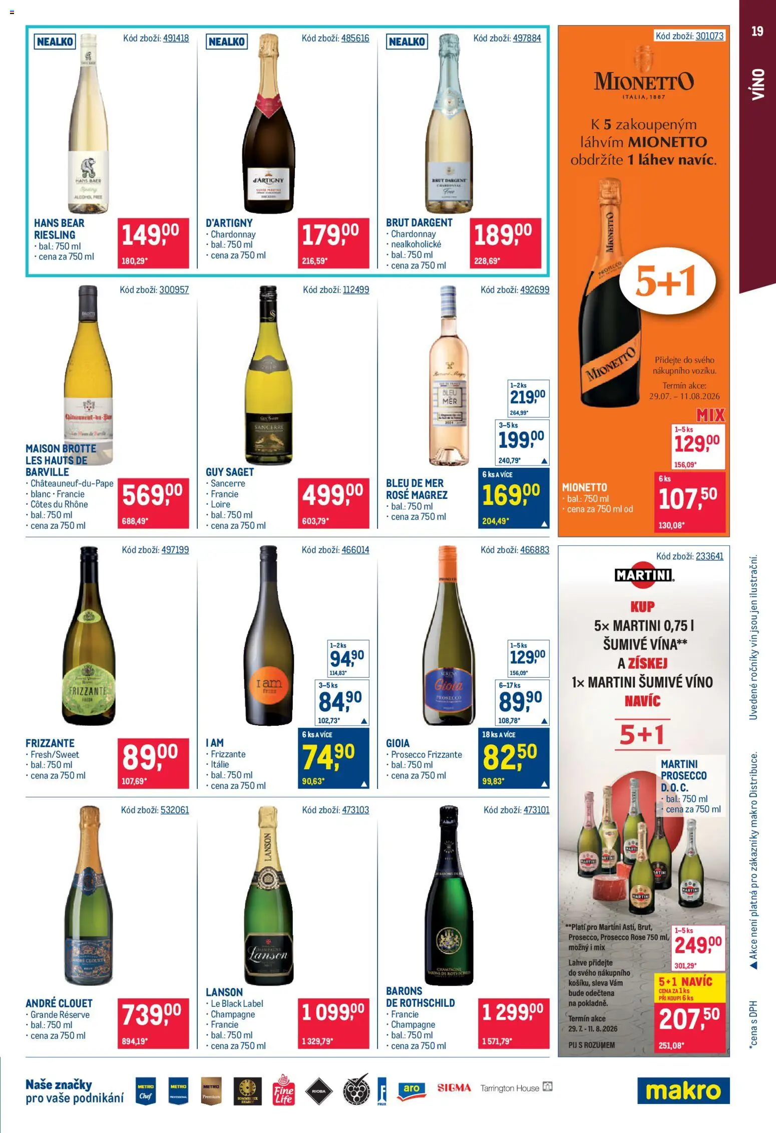 Makro leták - Gastronomie od 29.07.2026 | Strana: 19 | Produkty: Šumivé víno, Mionetto, Riesling, Prosecco rosé