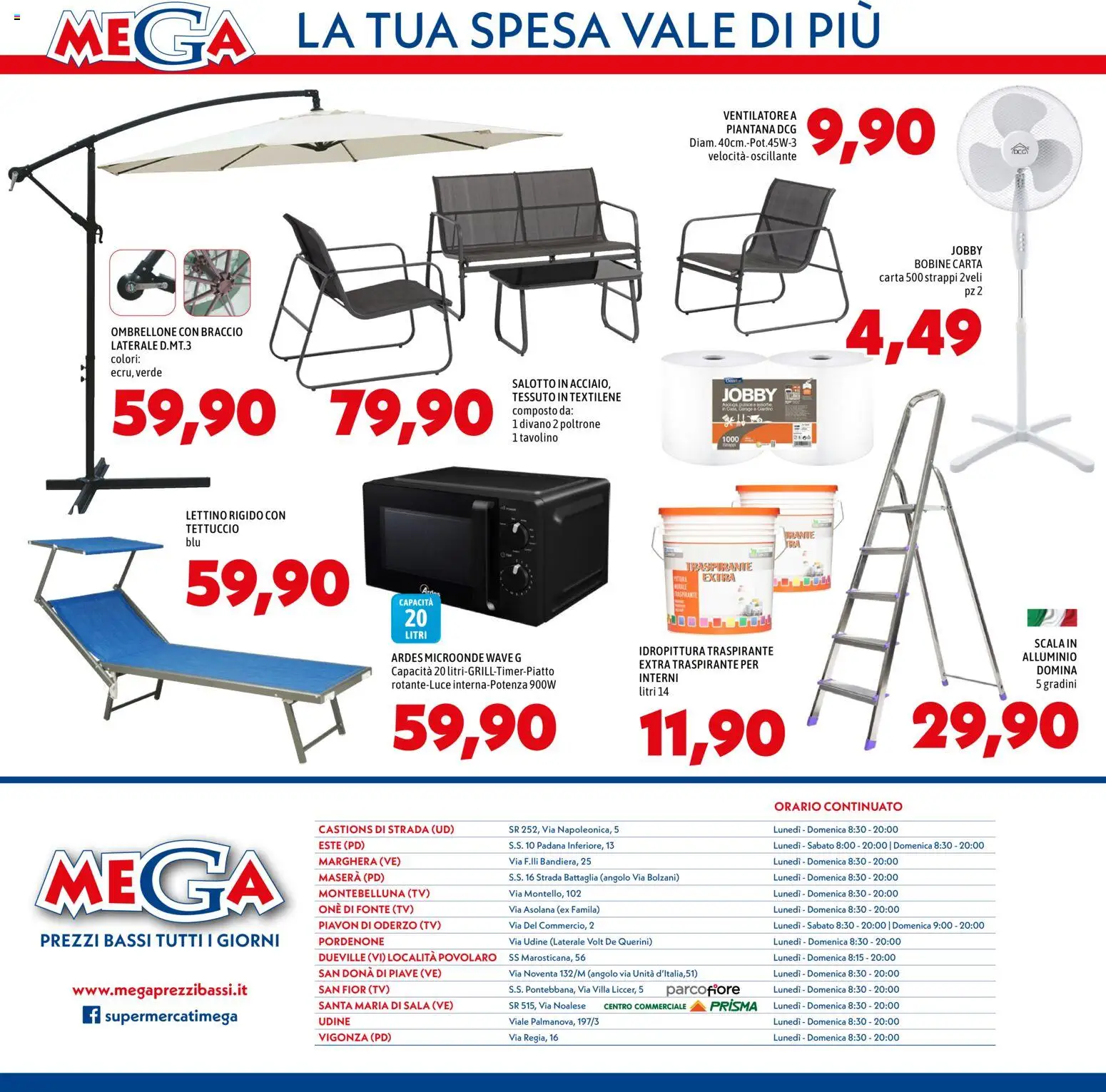 Volantino Mega del 07.05.2026 | Pagina: 12 | Prodotti: Tavolino, Microonde, Lettino, TV