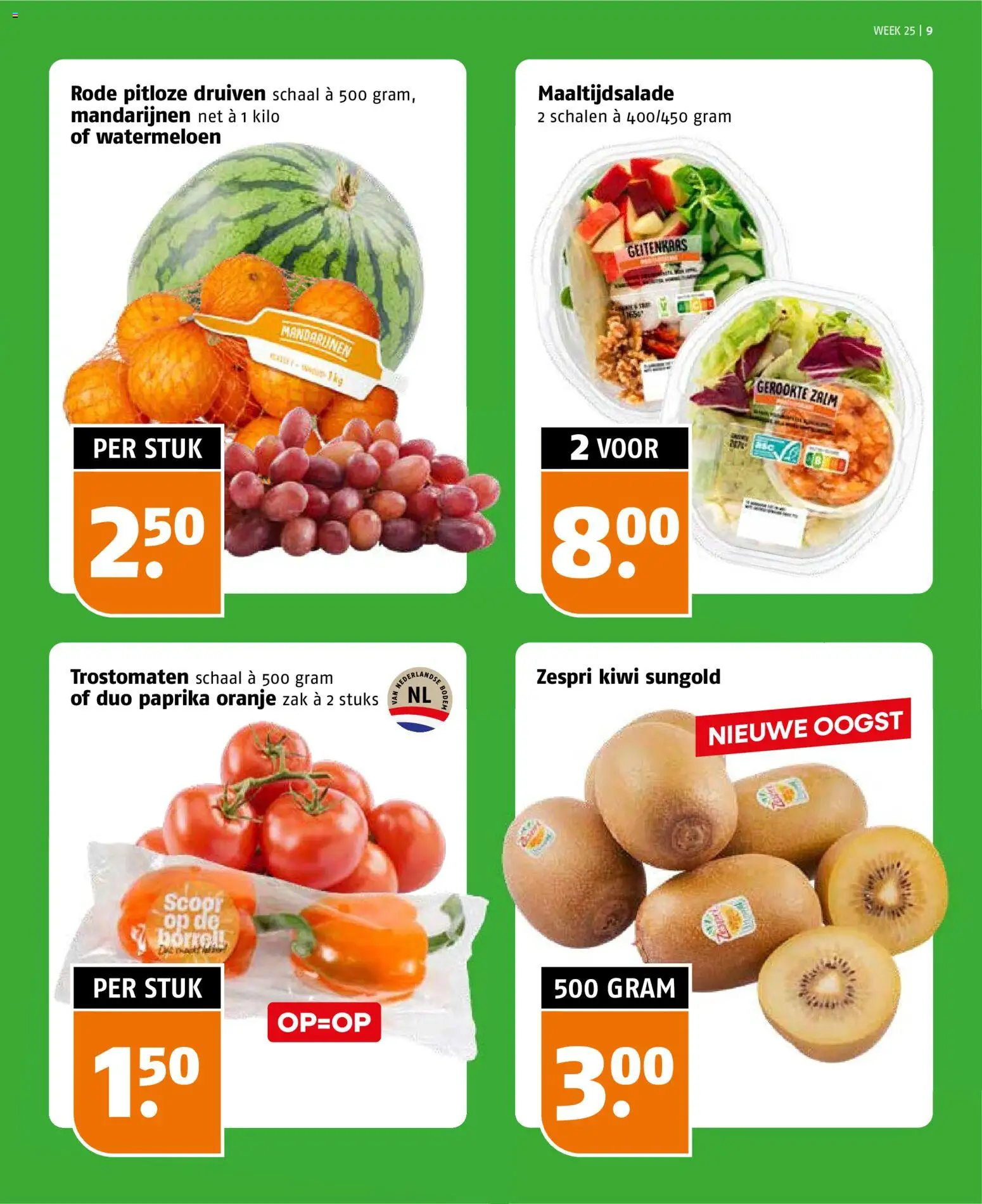 {H1} | Pagina: 9 | Producten: Kiwi, Schaal, Kész piskótalap, Druiven