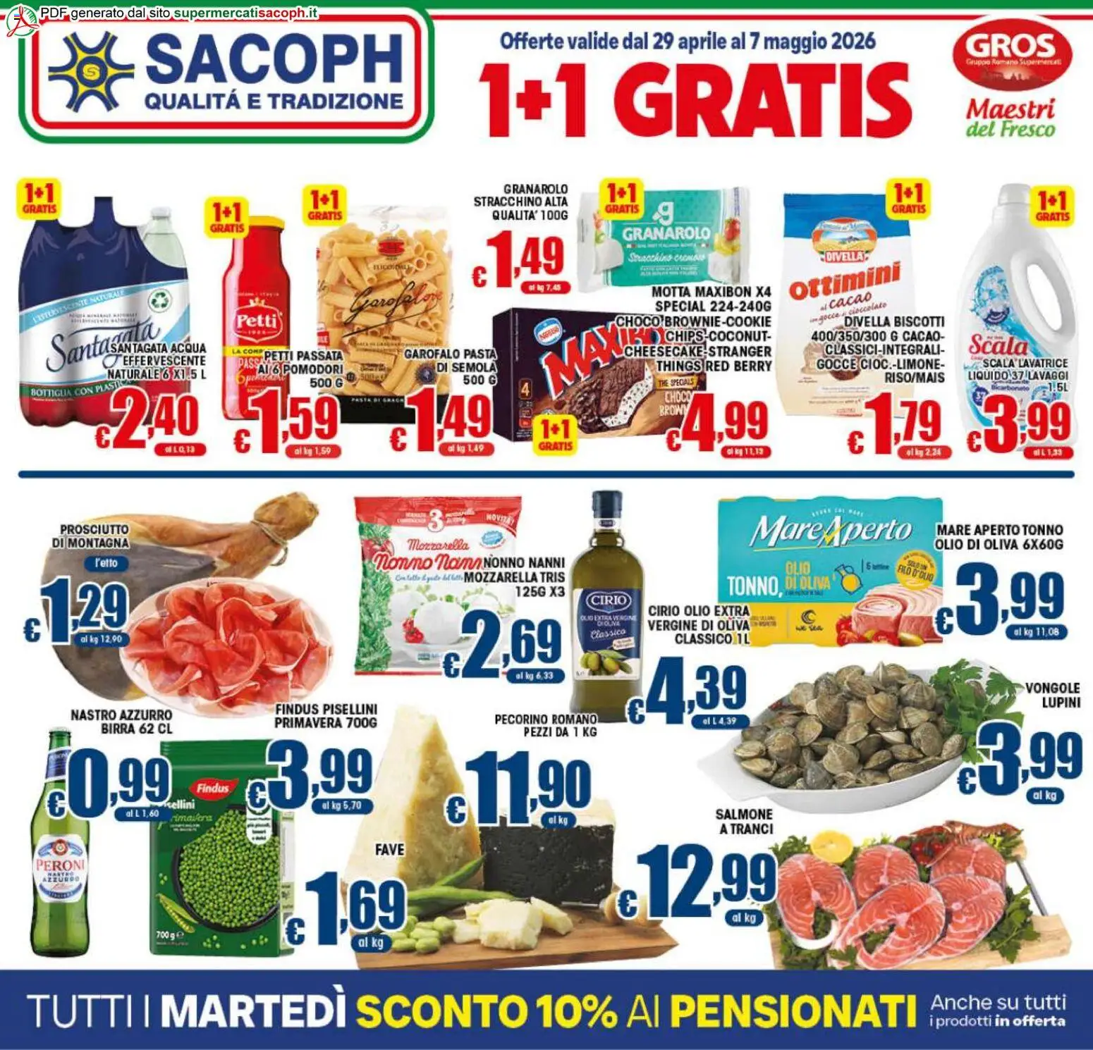 Volantino Sacoph del 29.04.2026 | Pagina: 1 | Prodotti: Cioccolato, Vongole, The, Cacao