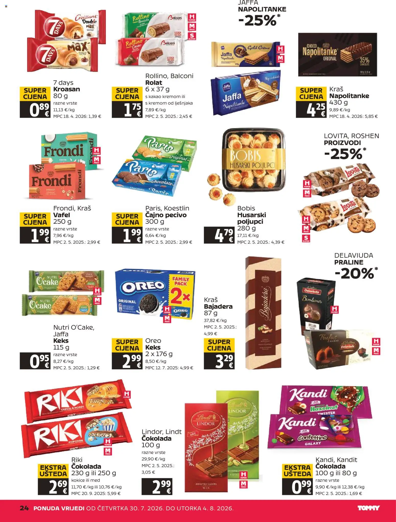 Tommy katalog | vrijedi od 30.07.2026 | Stranica: 24 | Proizvodi: Čokolada, Keks, Kokice, Kakao