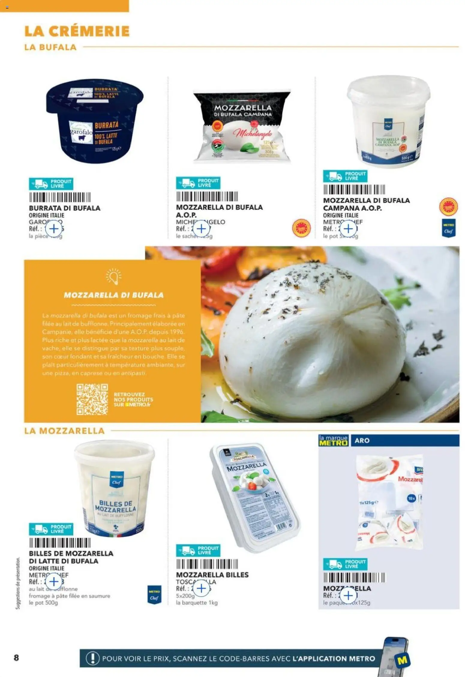 {H1} | Page: 8 | Produits: Mozzarella, Lait, Burrata, Fromage frais