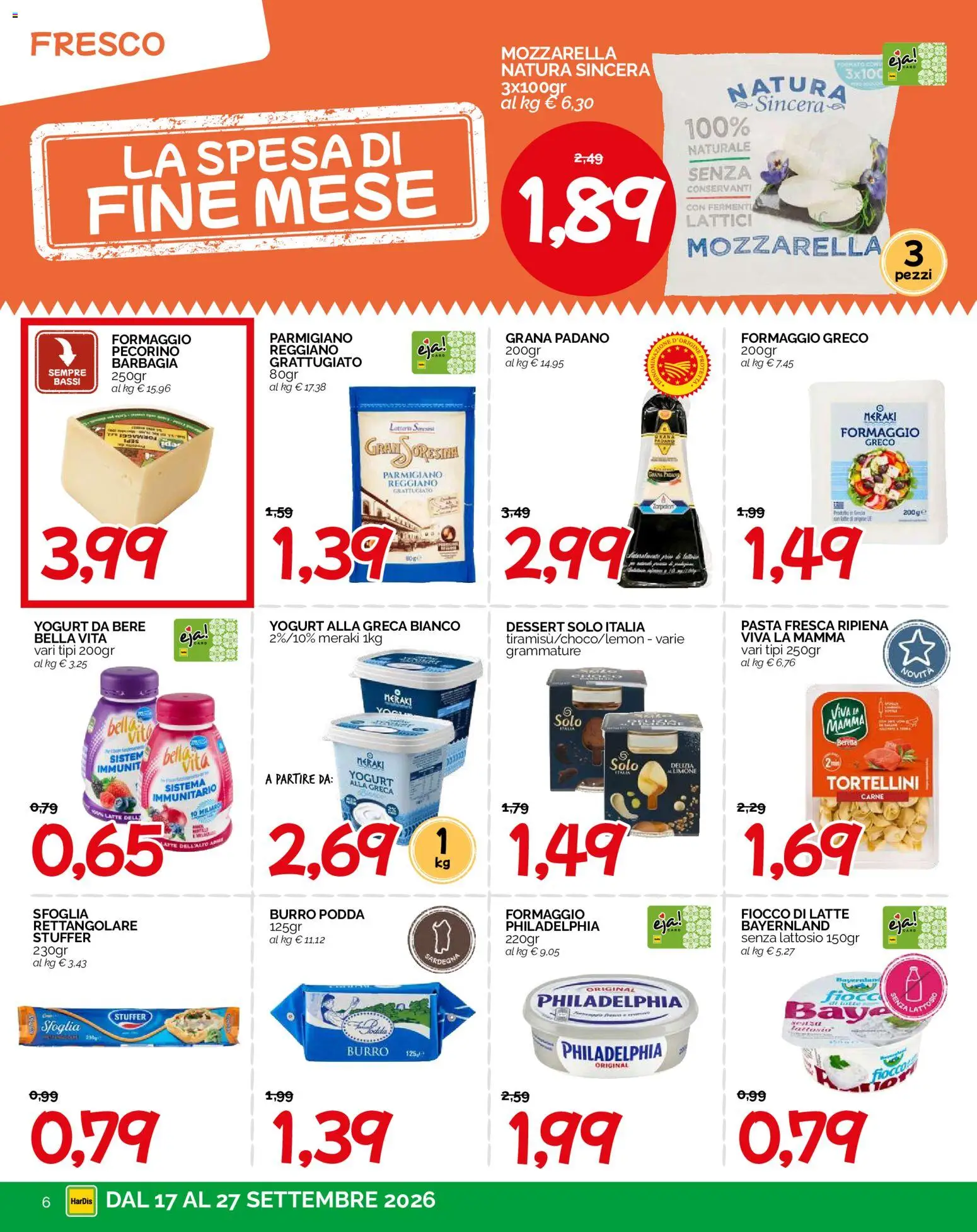 Volantino HarDis del 17/09/2026 | Pagina: 6 | Prodotti: Mozzarella, Formaggio, Burro, Grana Padano