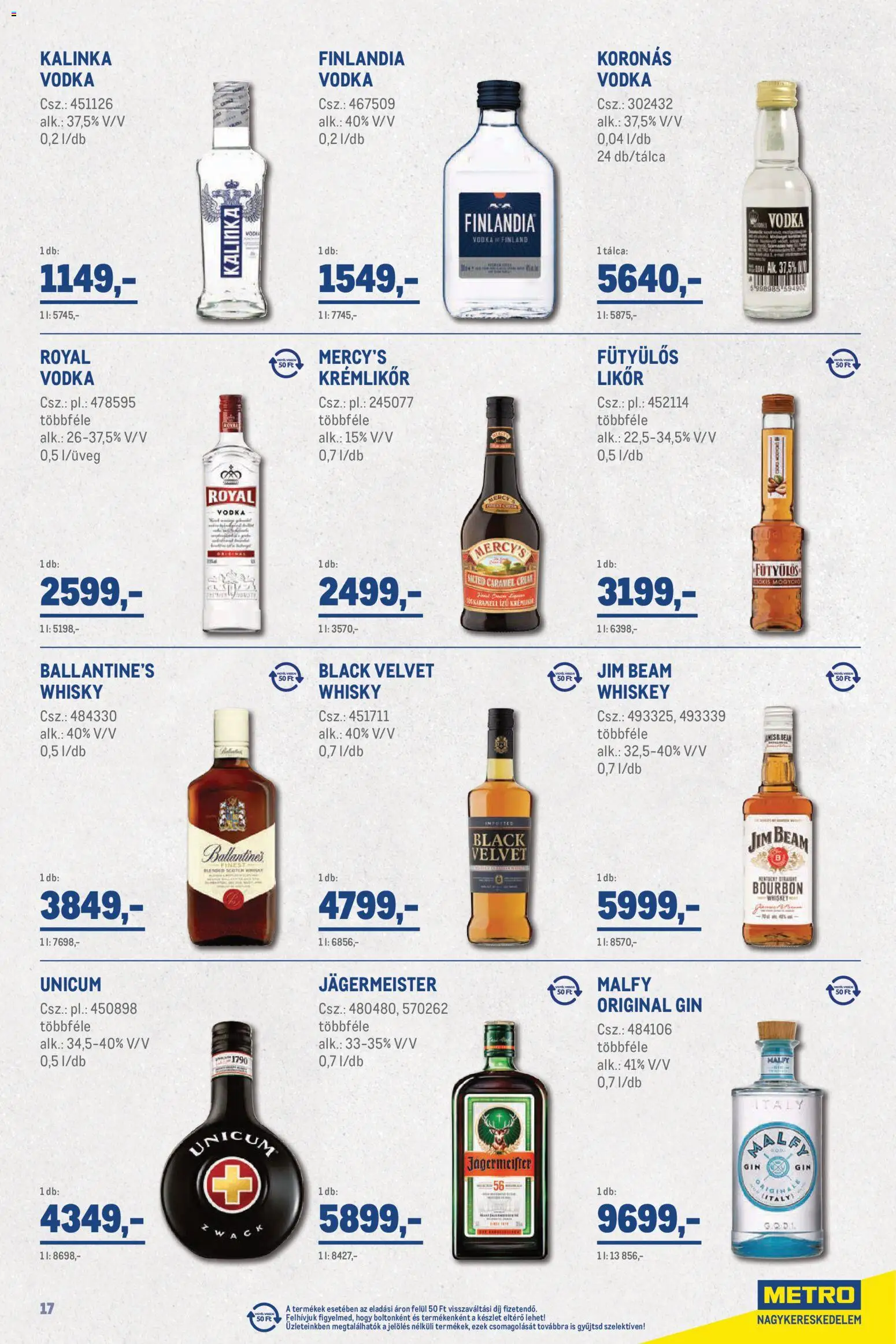 Metro akciós ujság - amely érvényes a következő dátumtól: 01.06.2026 | Oldal: 17 | Termékek: Whiskey, Gin, Vodka, Só