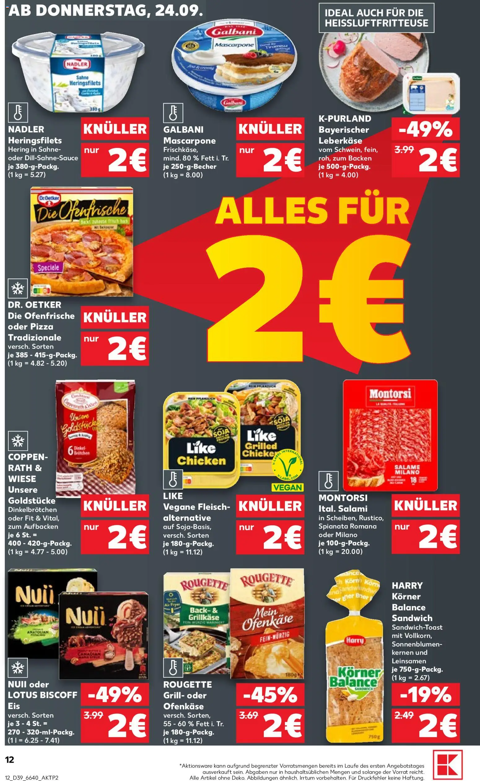 Kaufland Prospekt – gültig ab 24.09.2026 | Seite: 12 | Produkte: Hering, Salami, Heißluftfritteuse, Sahne