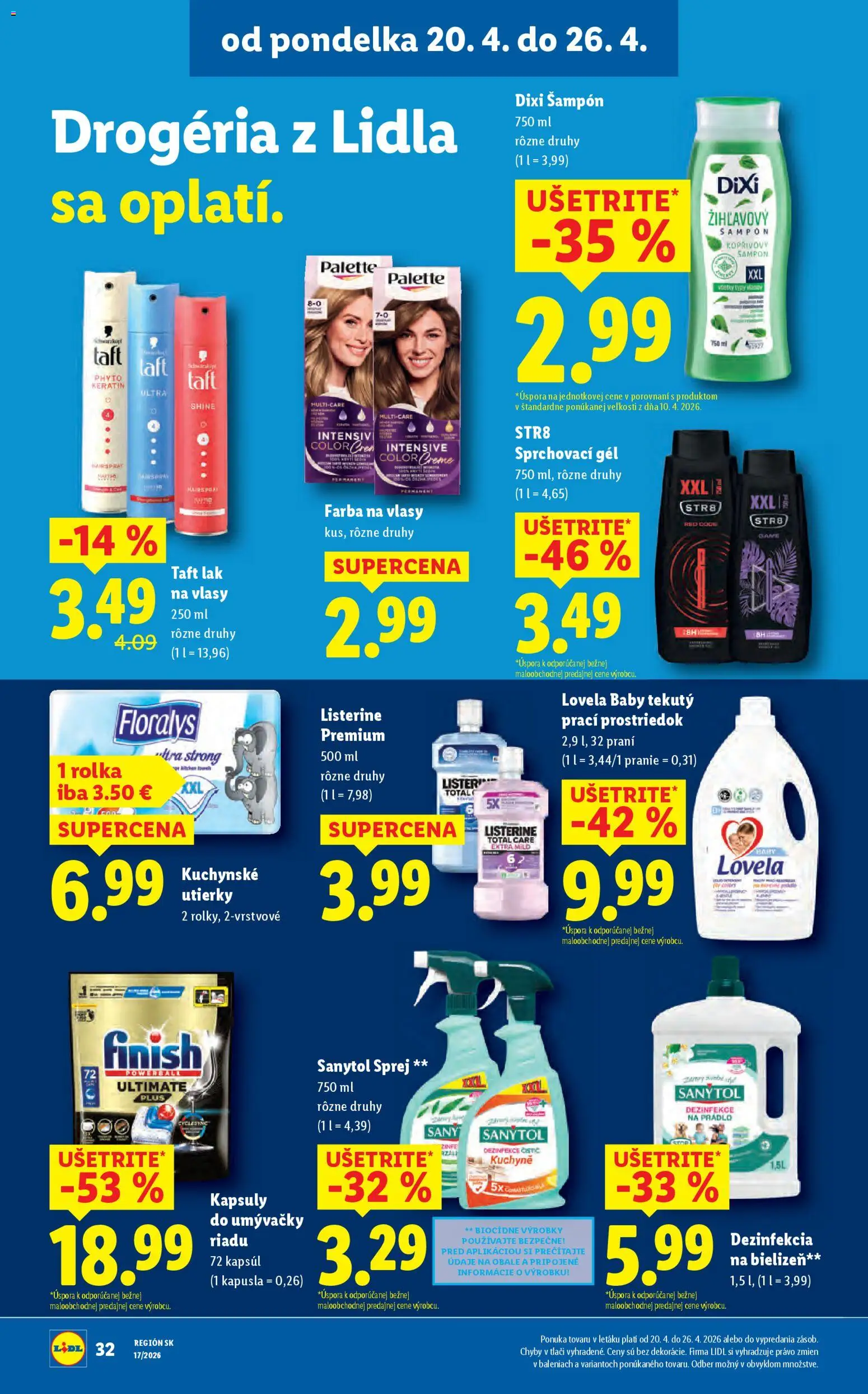 Nové Lidl akcie – leták je platný od 20.04.2026 | Strana: 36 | Produkty: Šampón, Lak na vlasy, Kuchyne, Kapsuly do umývačky riadu