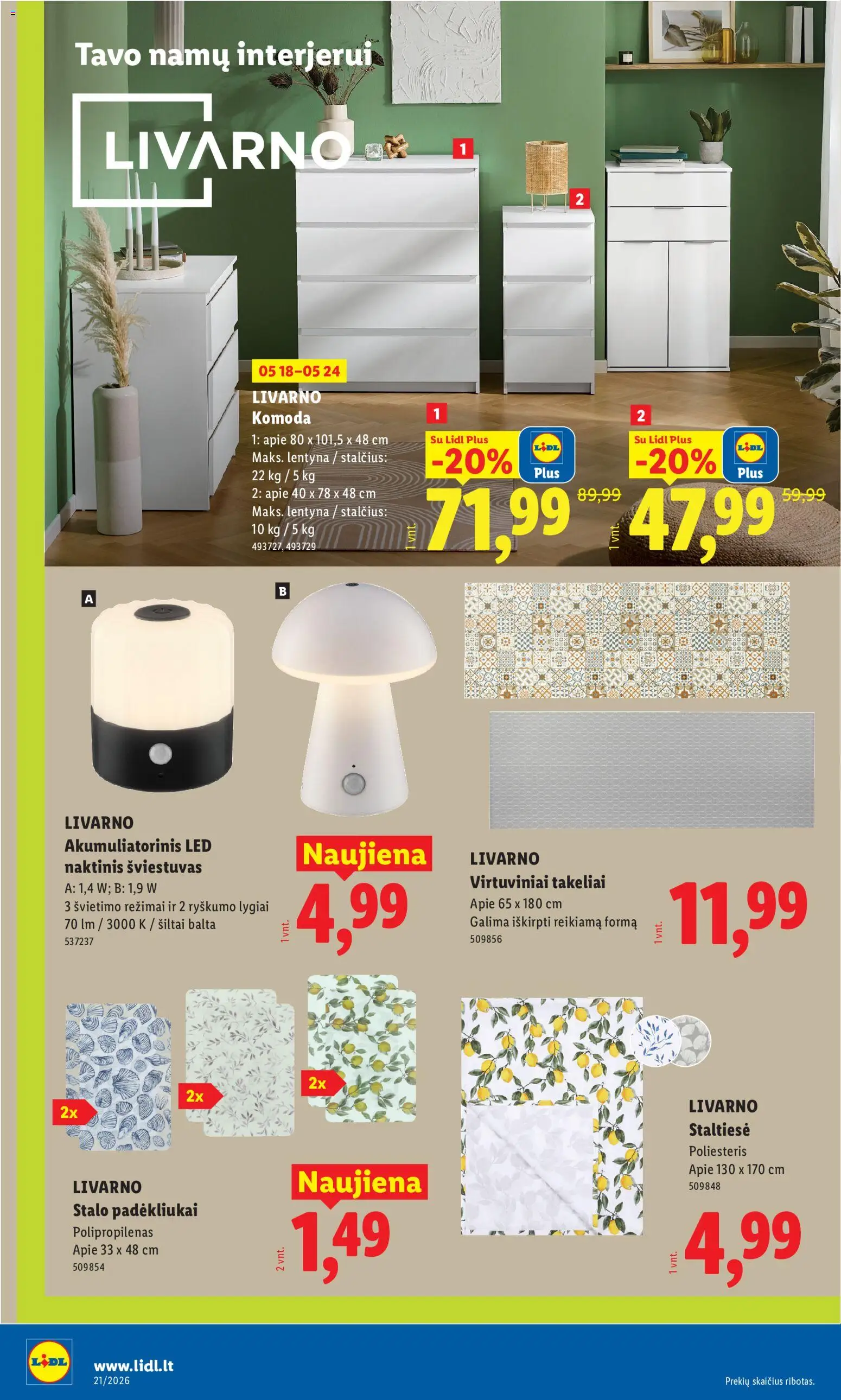 LIDL akcijos nuo 18.05.2026 | Puslapis: 6 | Prekių: Staltiesė, Komoda, Lentyna