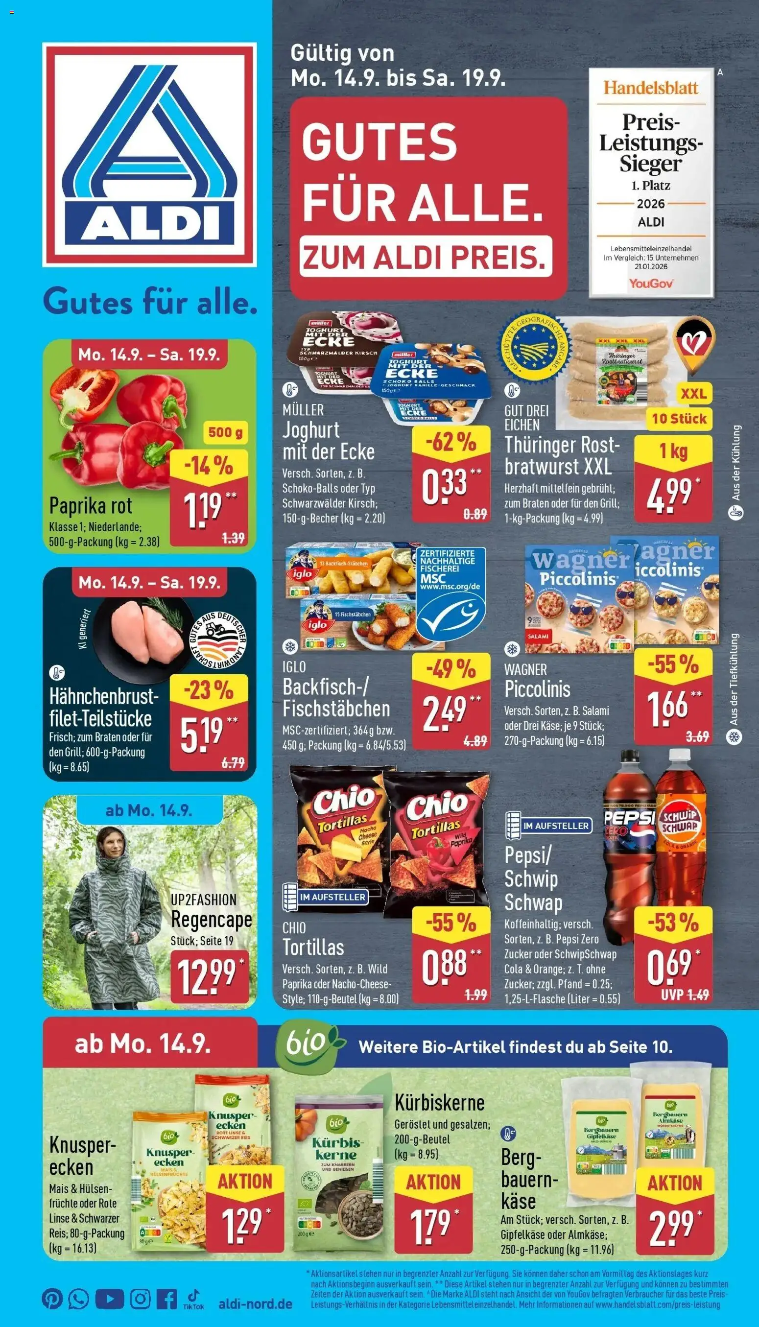 Aldi Aktueller Prospekt (ab 15.09.2026) » Angebote Online | Seite: 1 | Produkte: Up2fashion, Schwip schwap, Paprika, Chio tortillas
