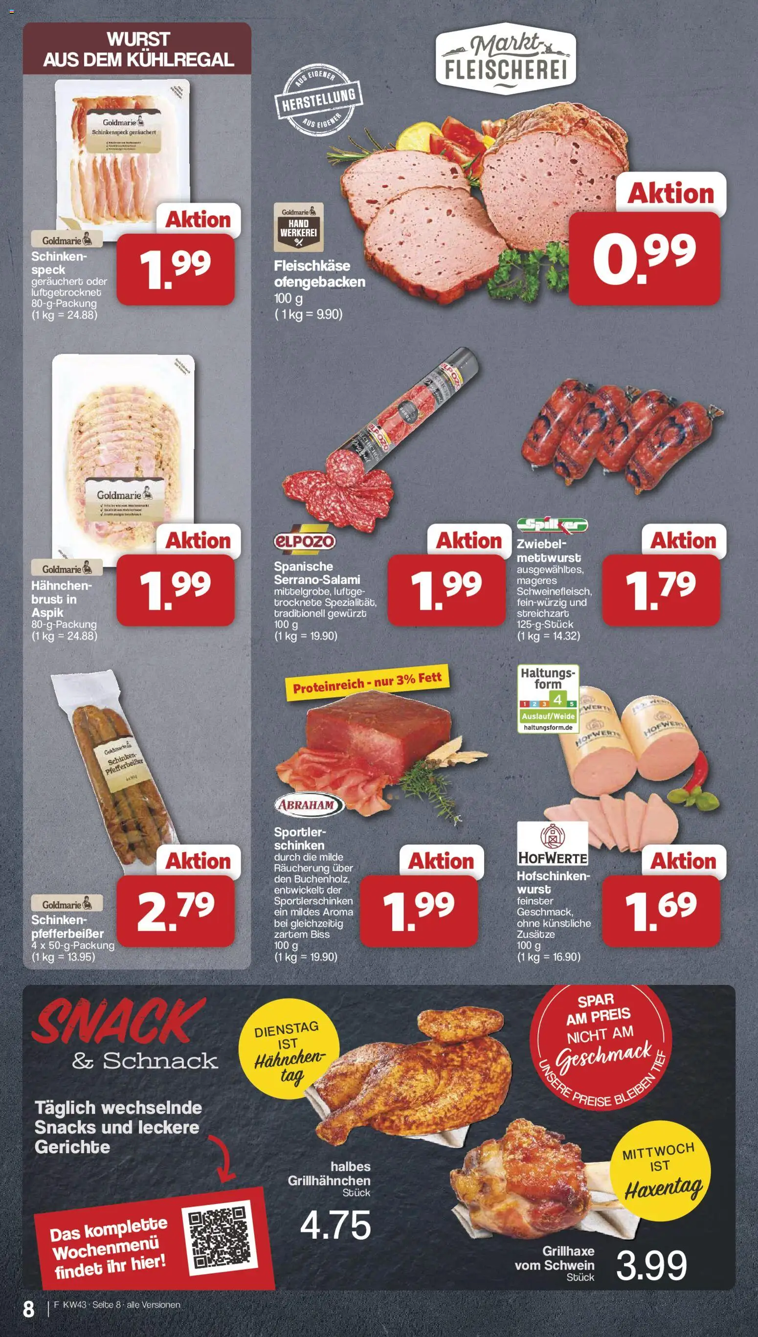Famila Nordwest Prospekt – gültig ab 19.10.2026 | Seite: 8 | Produkte: Hahnchen, Wurst, Gerichte, Schinken