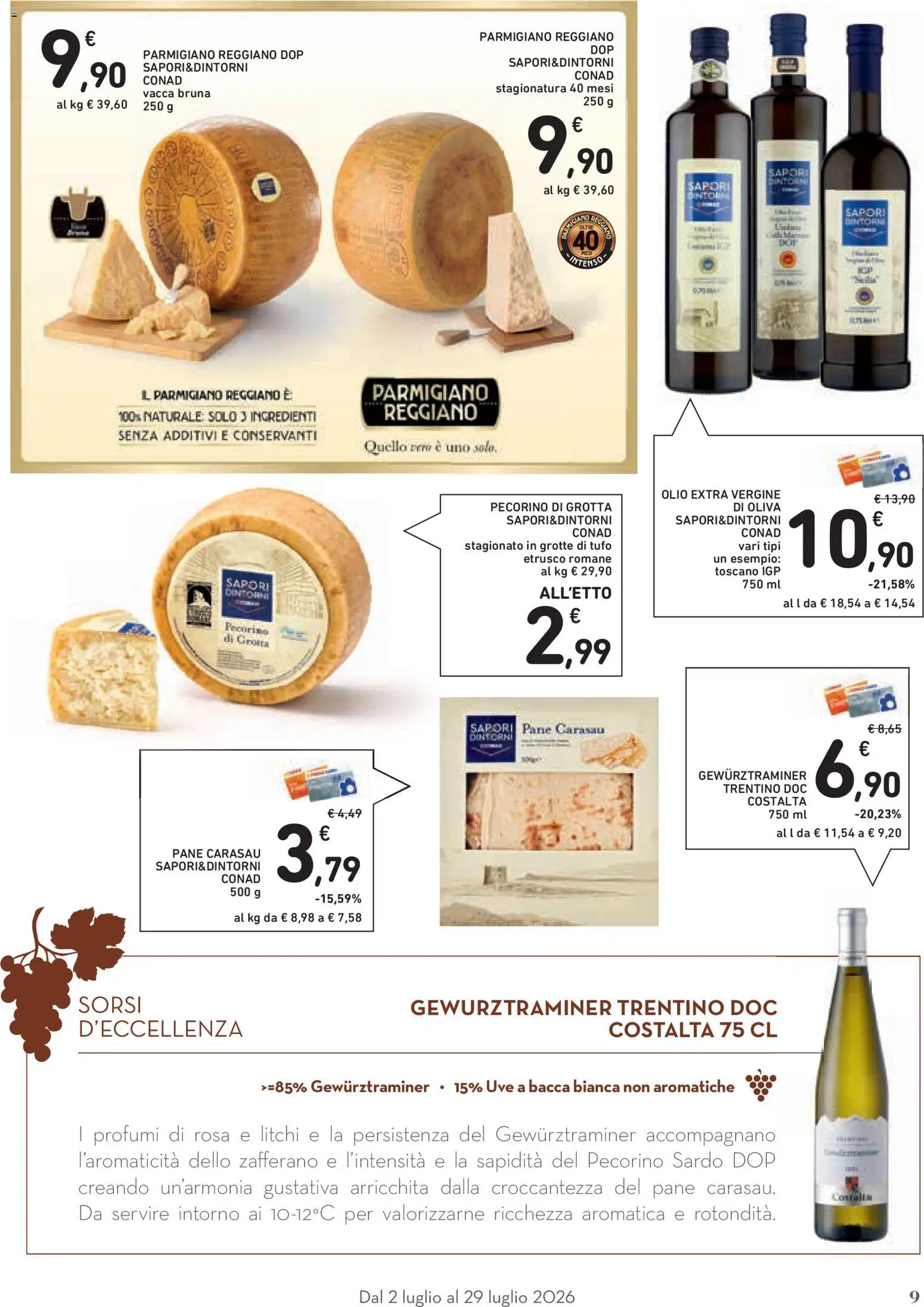 Volantino Conad del 02/07/2026 | Pagina: 9 | Prodotti: Pane, Olive, Parmigiano reggiano, Pecorino