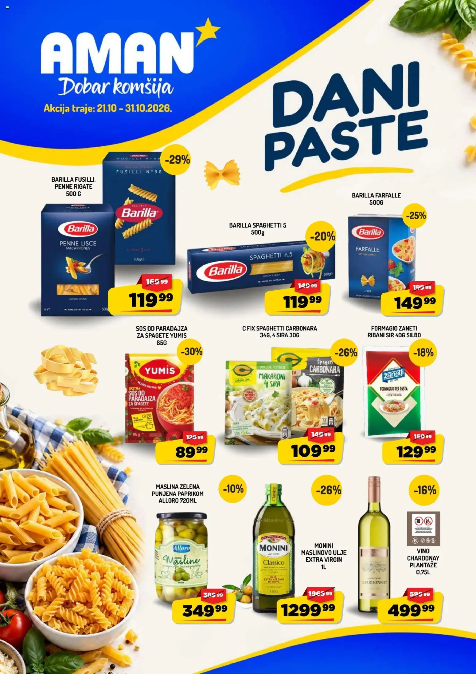 Aman katalog - važi od 21.10.2026 | Strana: 1 | Proizvode: Barilla, Sos, Sir, Maslinovo ulje