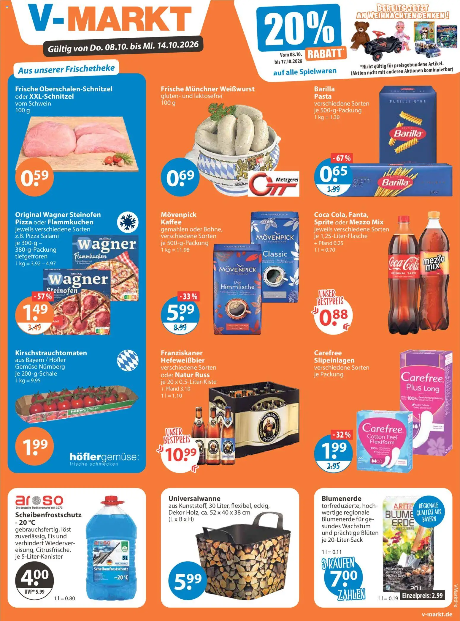 V-Markt Angebote – gültig ab 08.10.2026 | Seite: 1 | Produkte: Barilla, Blumenerde, Pasta, Pizza