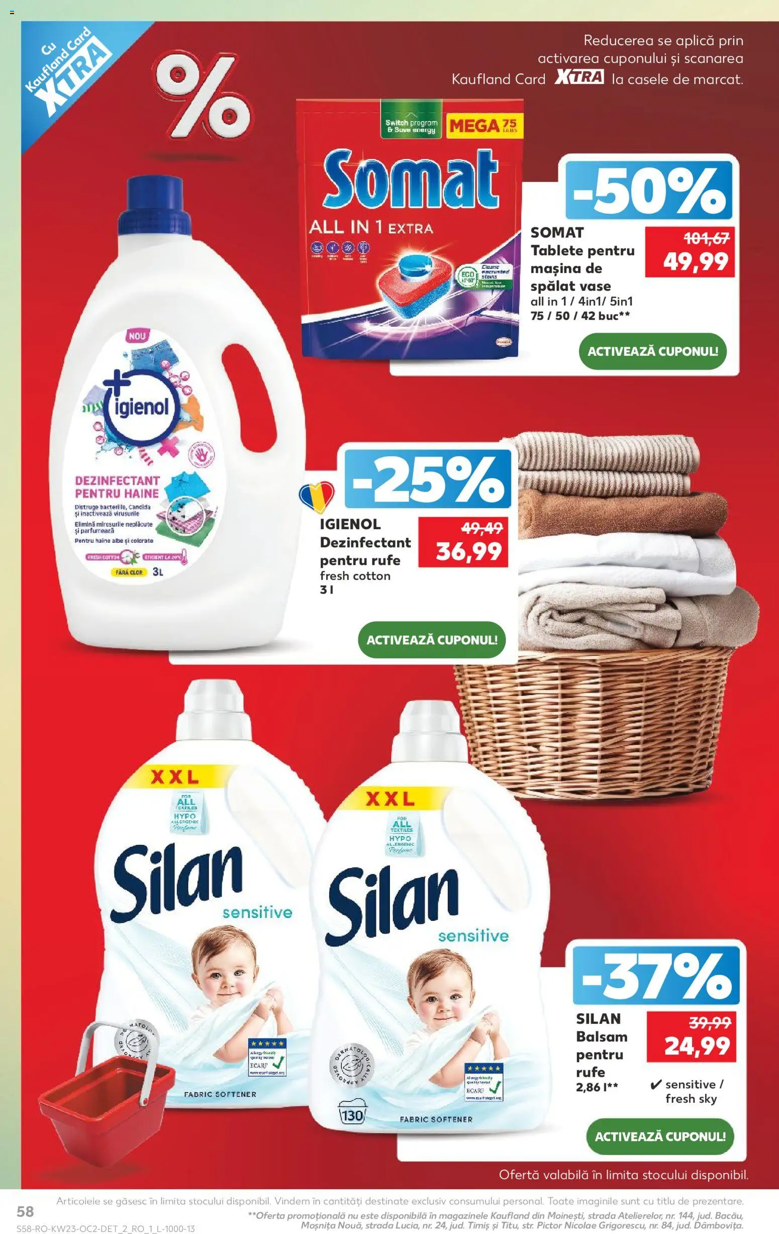 Noul catalog Kaufland – valabil de la 03.06.2026 | Pagină: 58 | Produse: Mașină De Spălat, Balsam, Tablete pentru mașina de spălat, Haine