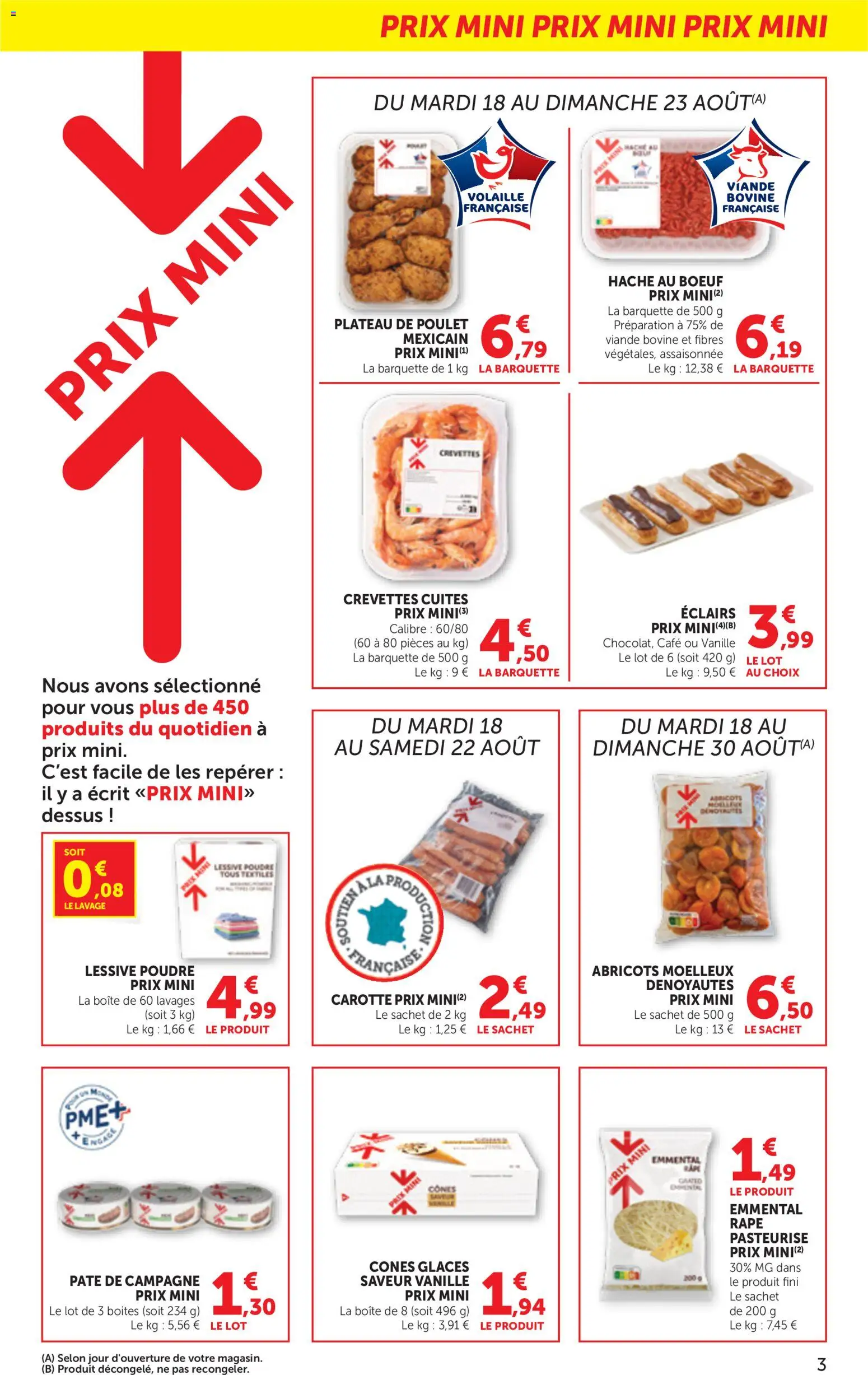 {H1} | Page: 3 | Produits: Crevettes, Cônes, Viande, Carotte