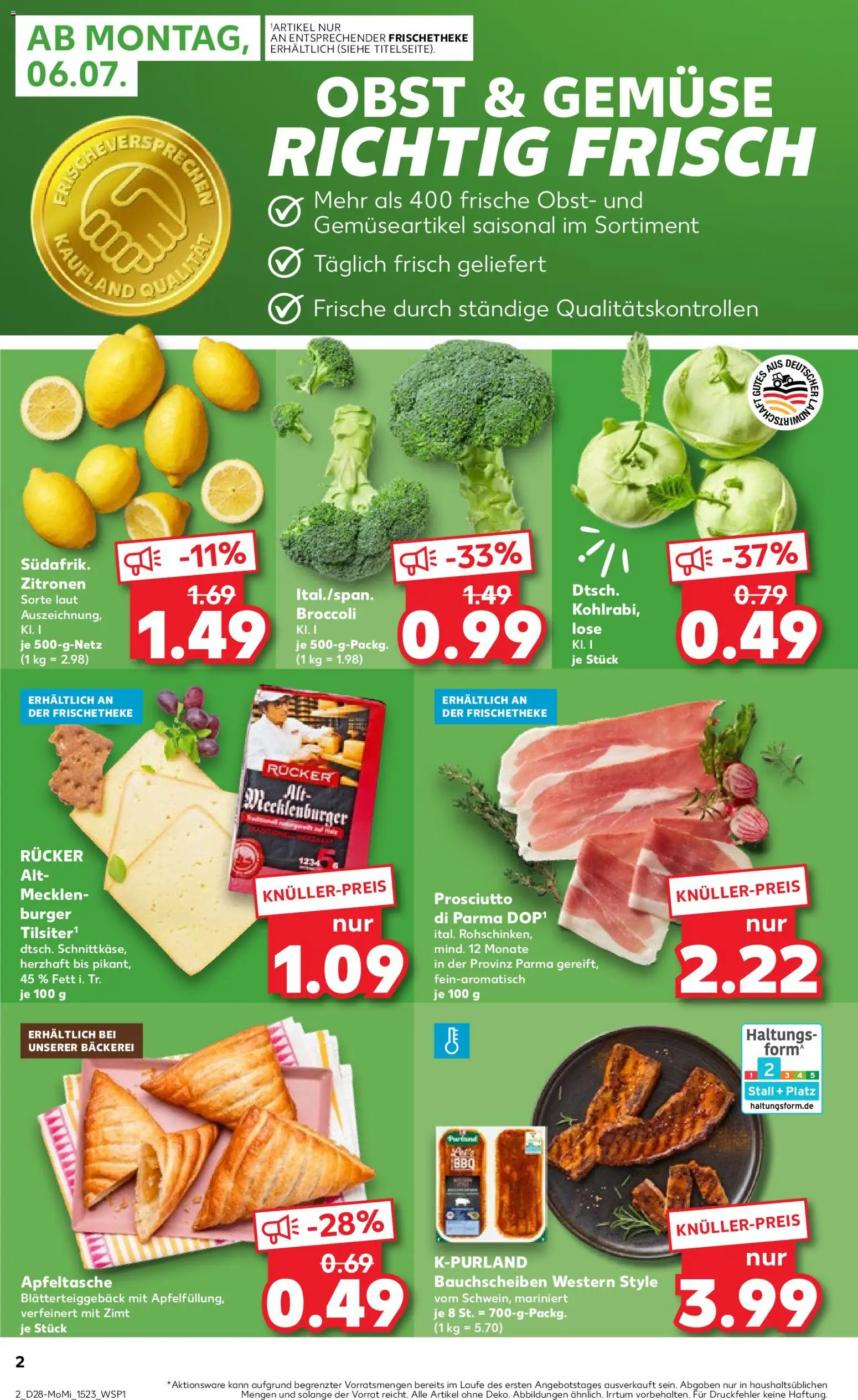 Kaufland Prospekt Zeitz – gültig ab 06.07.2026 | Seite: 2 | Produkte: Burger, Gemüse, Obst, Zitronen