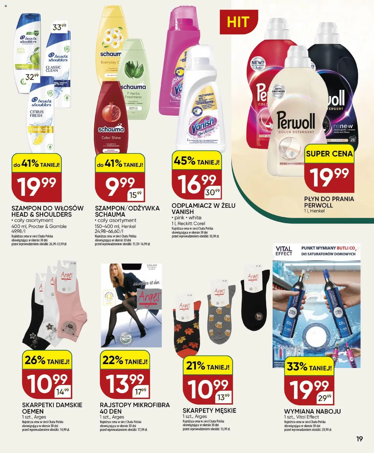 Chata Polska gazetka od 08.10.2026 | Strona: 19 | Produkty: Vanish, Skarpety, Odplamiacz, Sodastream