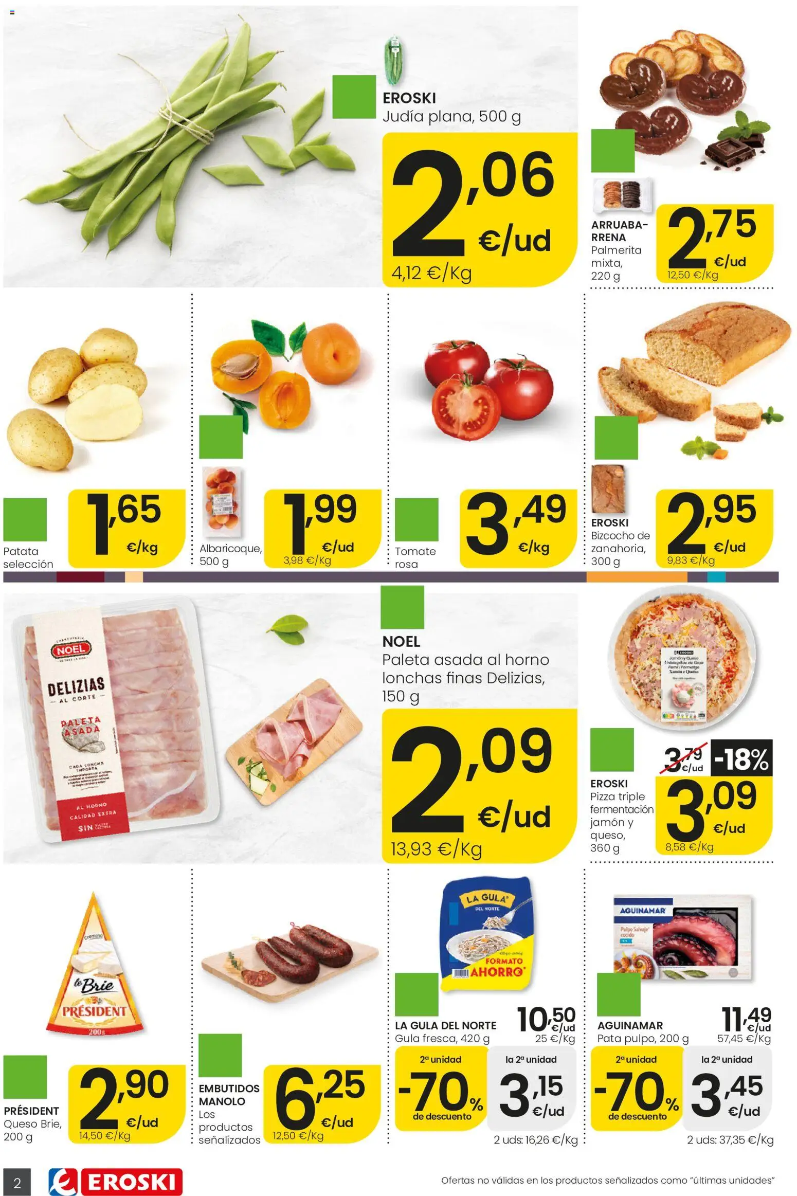 Eroski Ofertones de verano Aliprox │ válido desde el 28.05.2026 | Página: 2 | Productos: Jamón, Pizza, Bizcocho, Νυχτικό