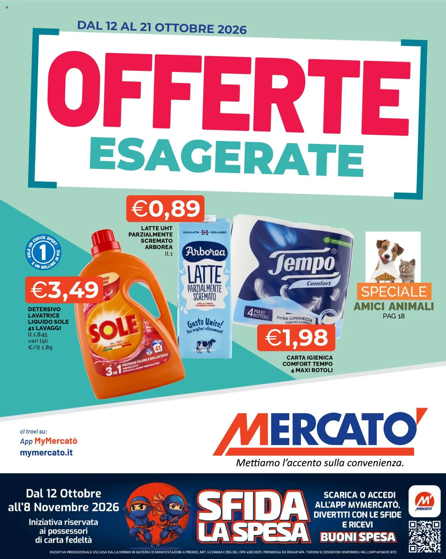 Volantino Mercatò del 12/10/2026 | Pagina: 1 | Prodotti: Carta igienica, Latte, Lavatrice