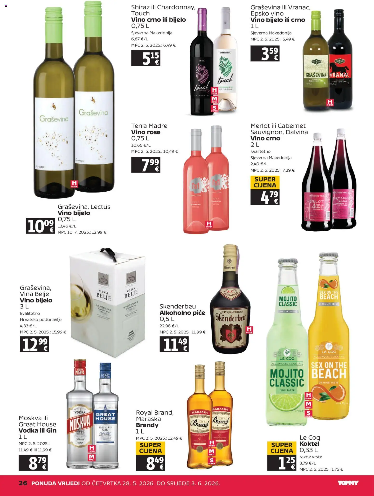 Tommy katalog | vrijedi od 28.05.2026 | Stranica: 26 | Proizvodi: Bijelo vino, Gin, Vino, Vodka