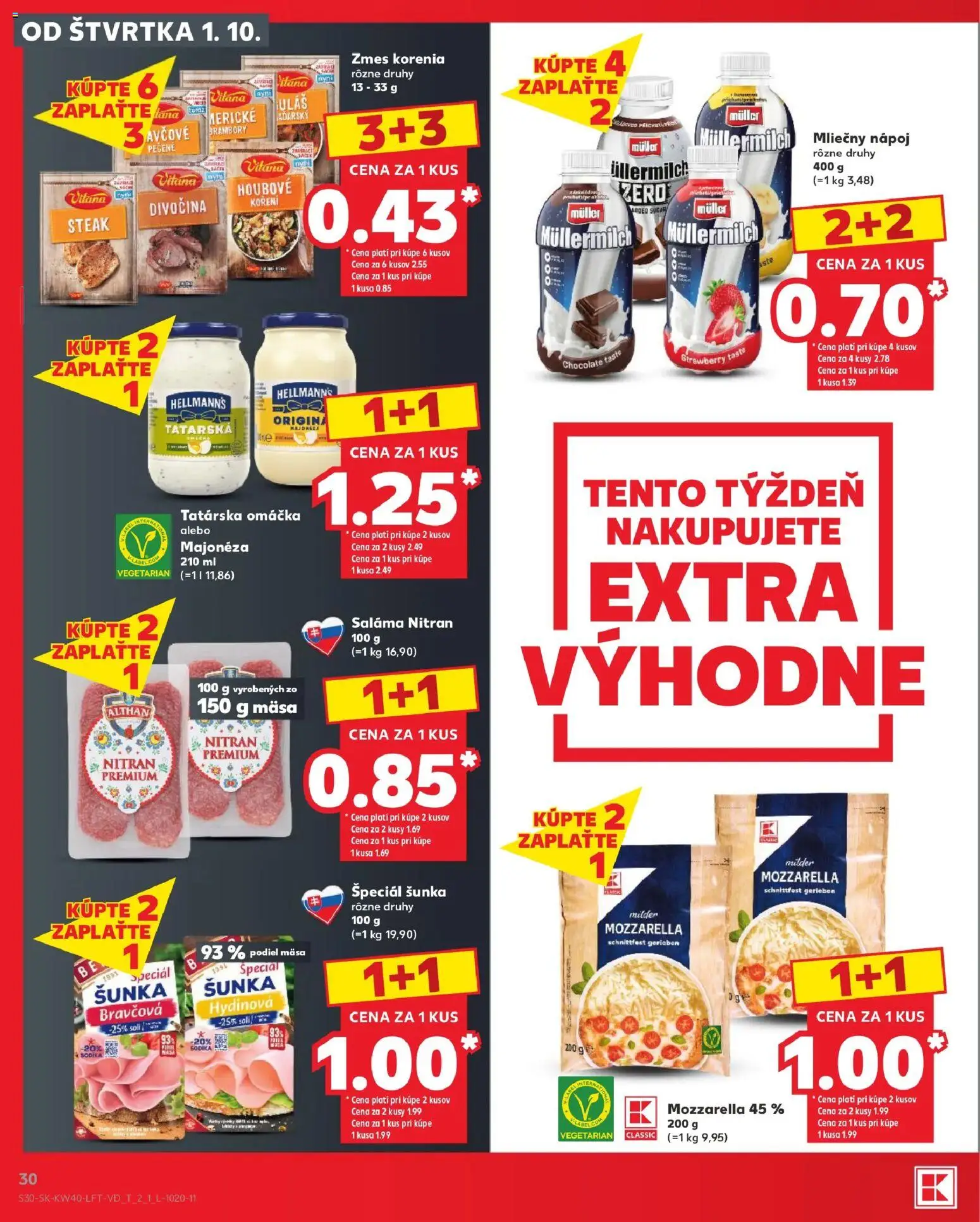 Nové Kaufland akcie – leták je platný od 01.10.2026 | Strana: 30 | Produkty: Šunka, Mozzarella, Tatárska omáčka, Steak