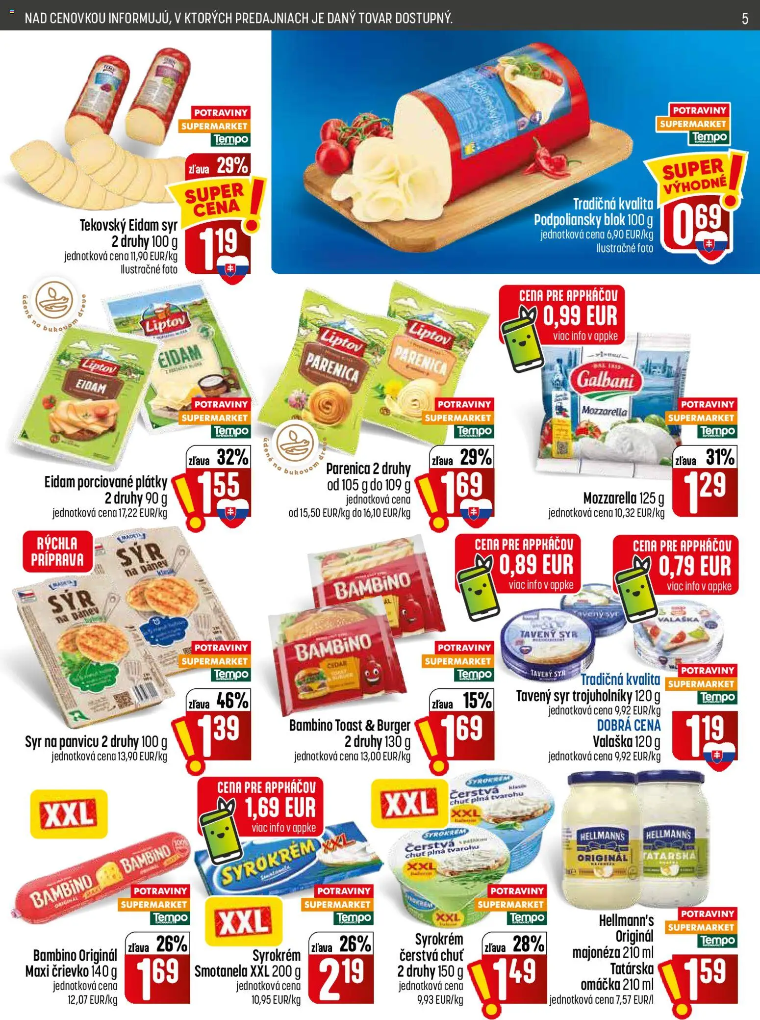 Nové COOP Jednota akcie – leták je platný od 23.07.2026 | Strana: 5 | Produkty: Syr, Eidam, Mozzarella, Omáčka