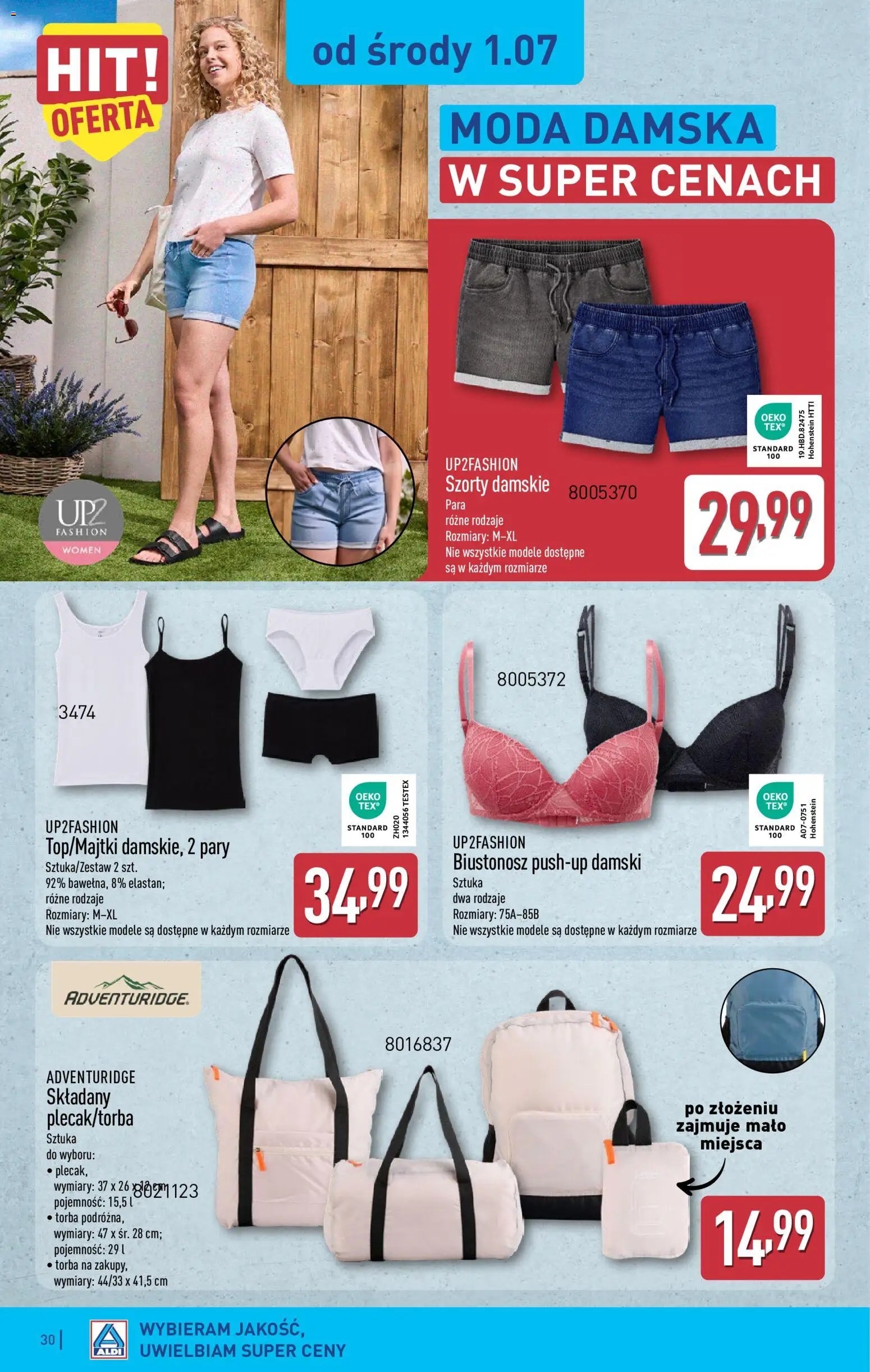 Aldi gazetka od 29.06.2026 | Strona: 30 | Produkty: Szorty, Biustonosz, Torba