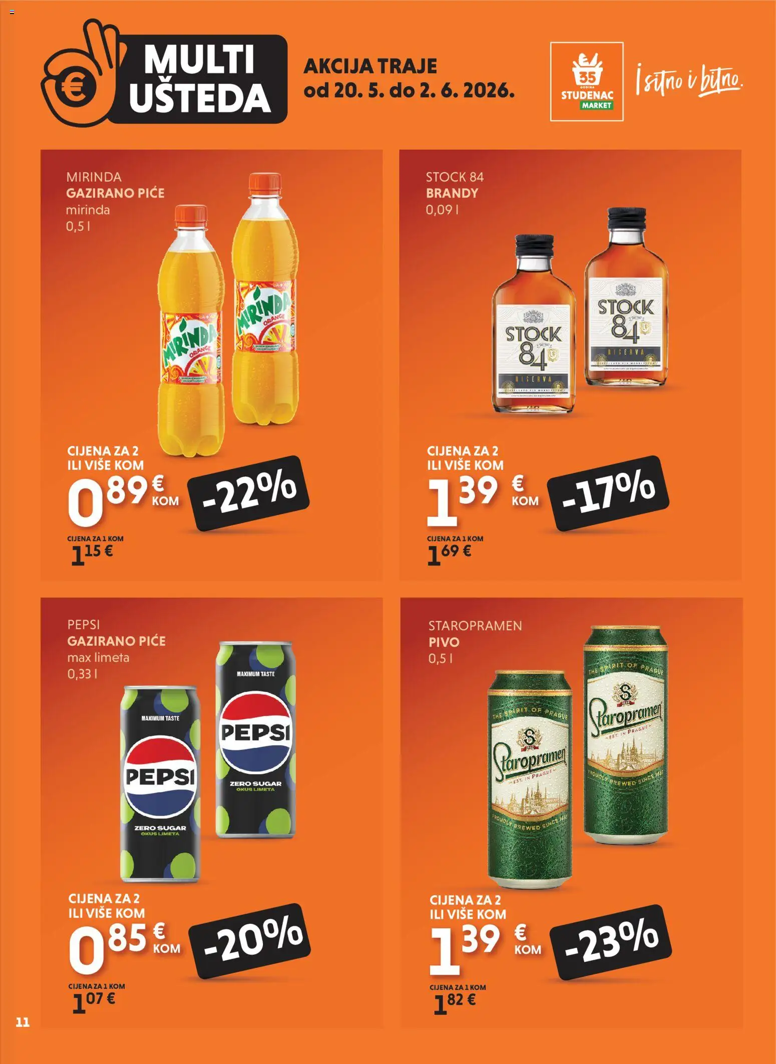 Studenac katalog | vrijedi od 20.05.2026 | Stranica: 11 | Proizvodi: Staropramen, Pepsi, Pivo, Limeta