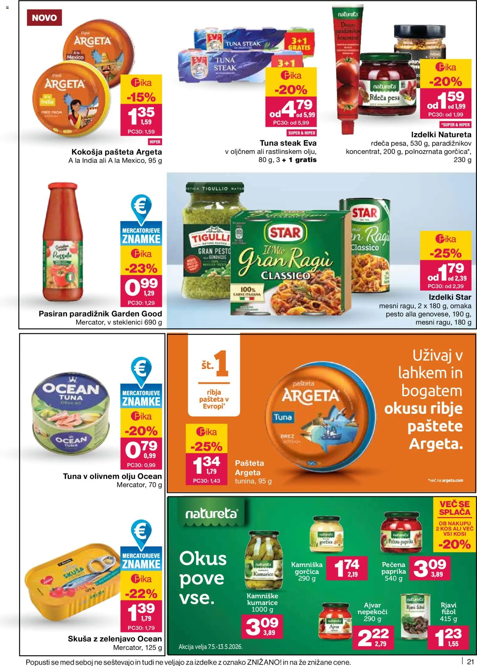 Novi Mercator katalog ponudbe – veljaven od 07.05.2026 | Stran: 21 | Izdelki: Paprika, Tuna, Olive, Omaka