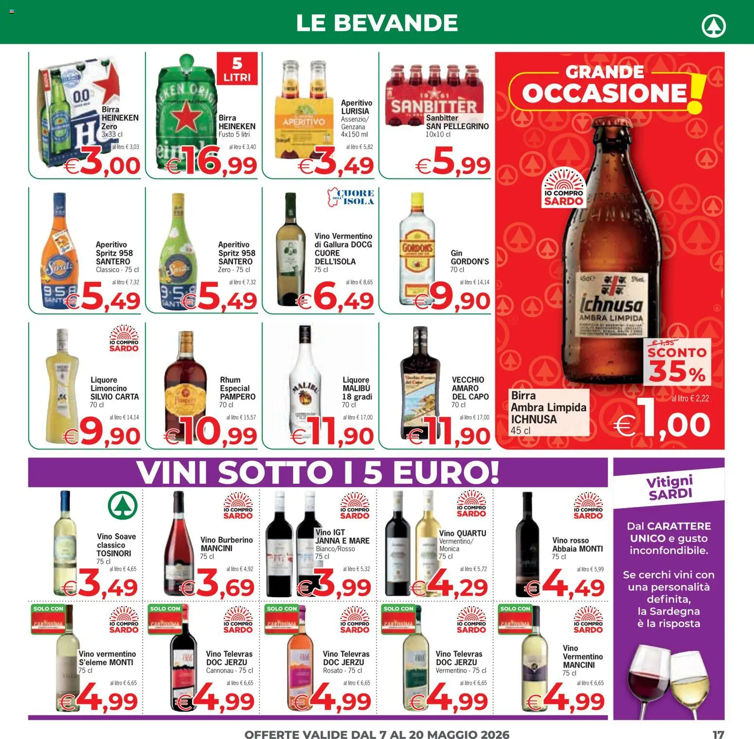 Volantino Eurospar del 07.05.2026 | Pagina: 17 | Prodotti: Heineken, Vino rosso, Amaro, Aperitivo