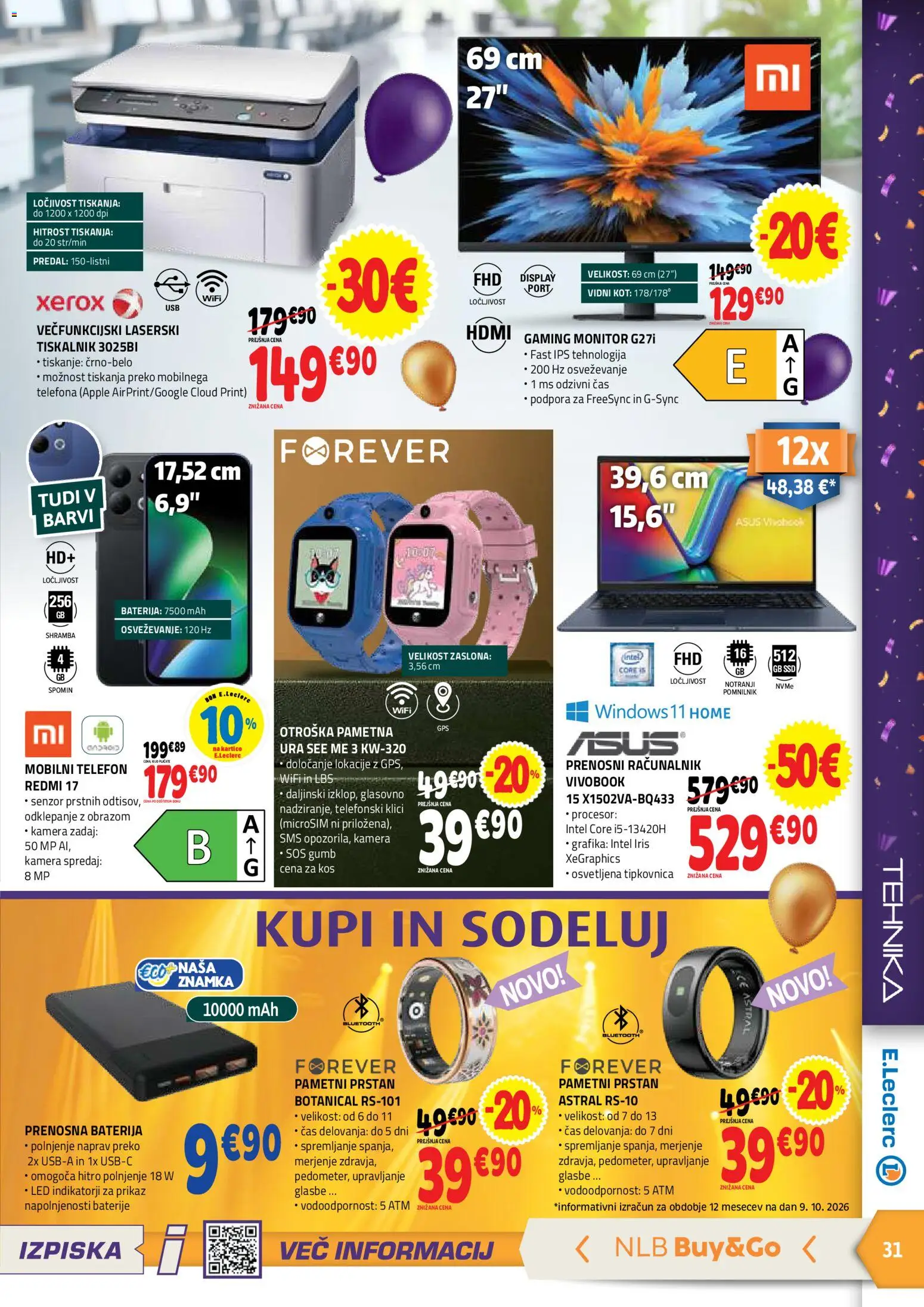 Novi E.leclerc katalog ponudbe – veljaven od 21.10.2026 | Stran: 31 | Izdelki: Racunalnik, Kamera, Prstan, Baterije
