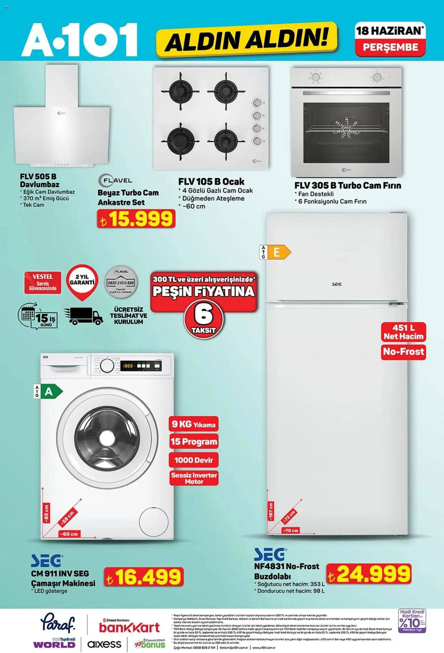 A101 - Katalog Aldın Aldın - 18.06.2026 tarihinden itibaren geçerlidir | Sayfa: 7 | Ürünler: Davlumbaz, Buzdolabı, Ocak, Fan