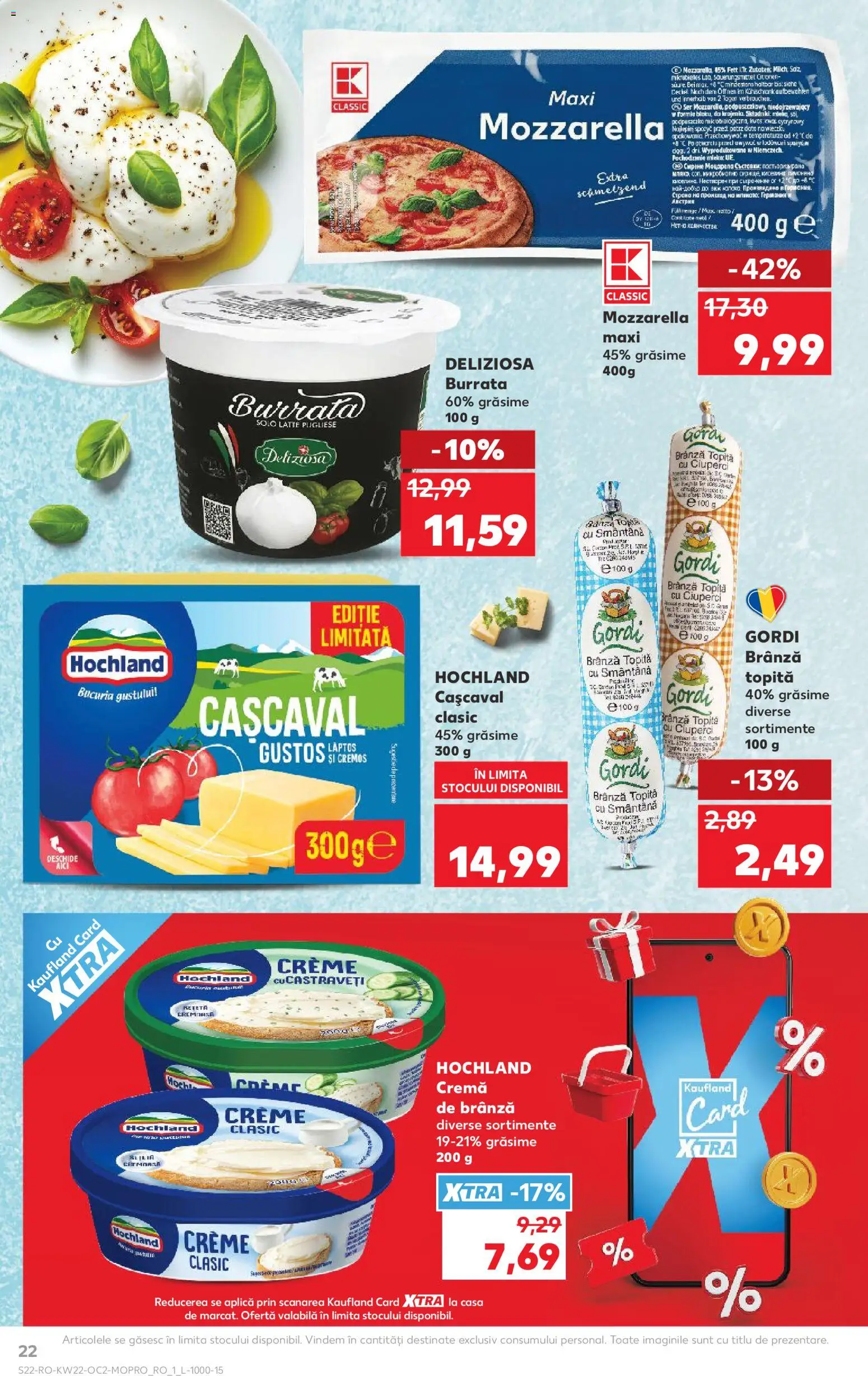 Kaufland RO akciós ujság - amely érvényes a következő dátumtól: 27.05.2026 | Oldal: 22 | Termékek: Mozzarella, Burrata, Só