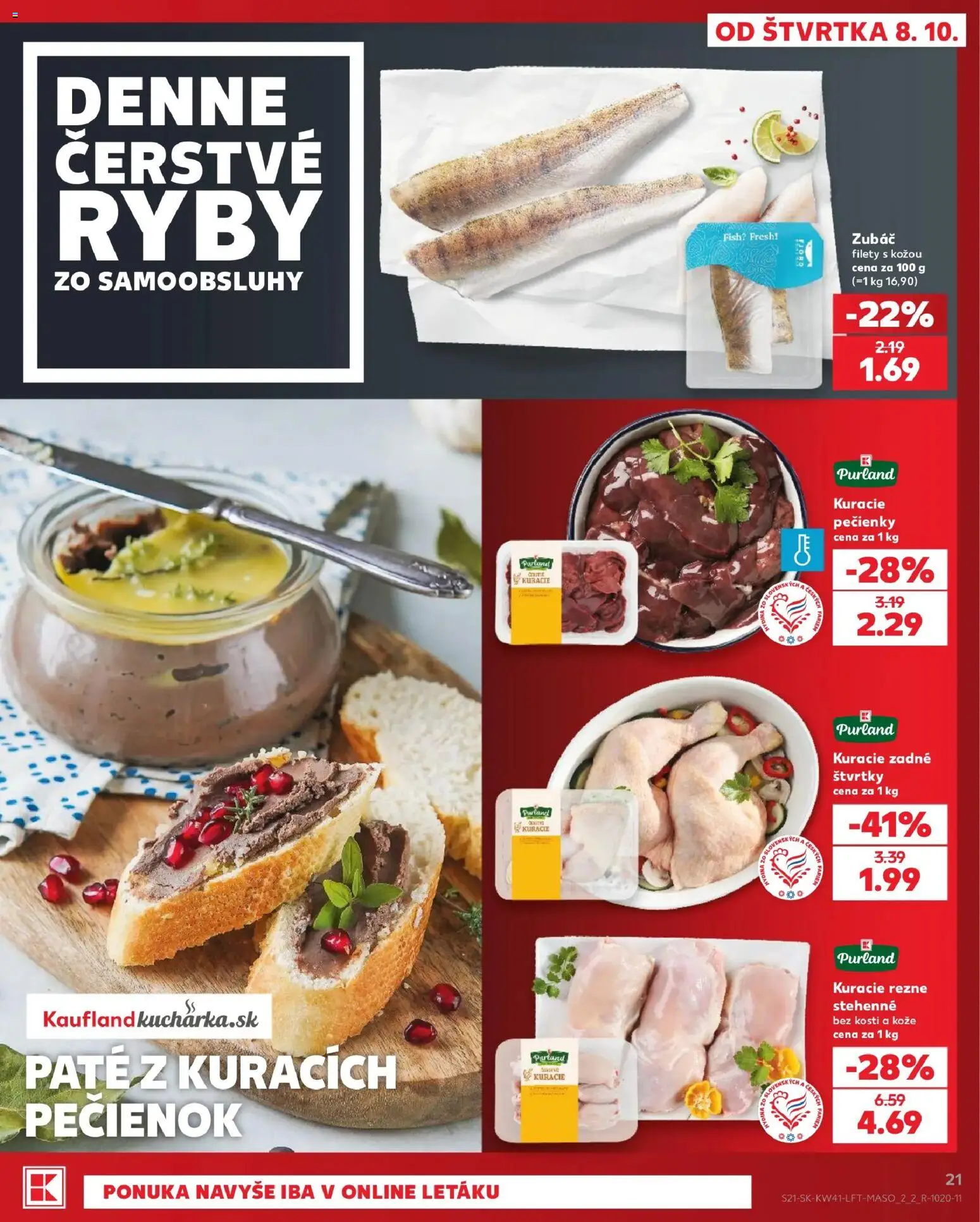 Nové Kaufland akcie – leták je platný od 08.10.2026 | Strana: 21 | Produkty: Ryby, Kuracie rezne, Rezne, Hydina