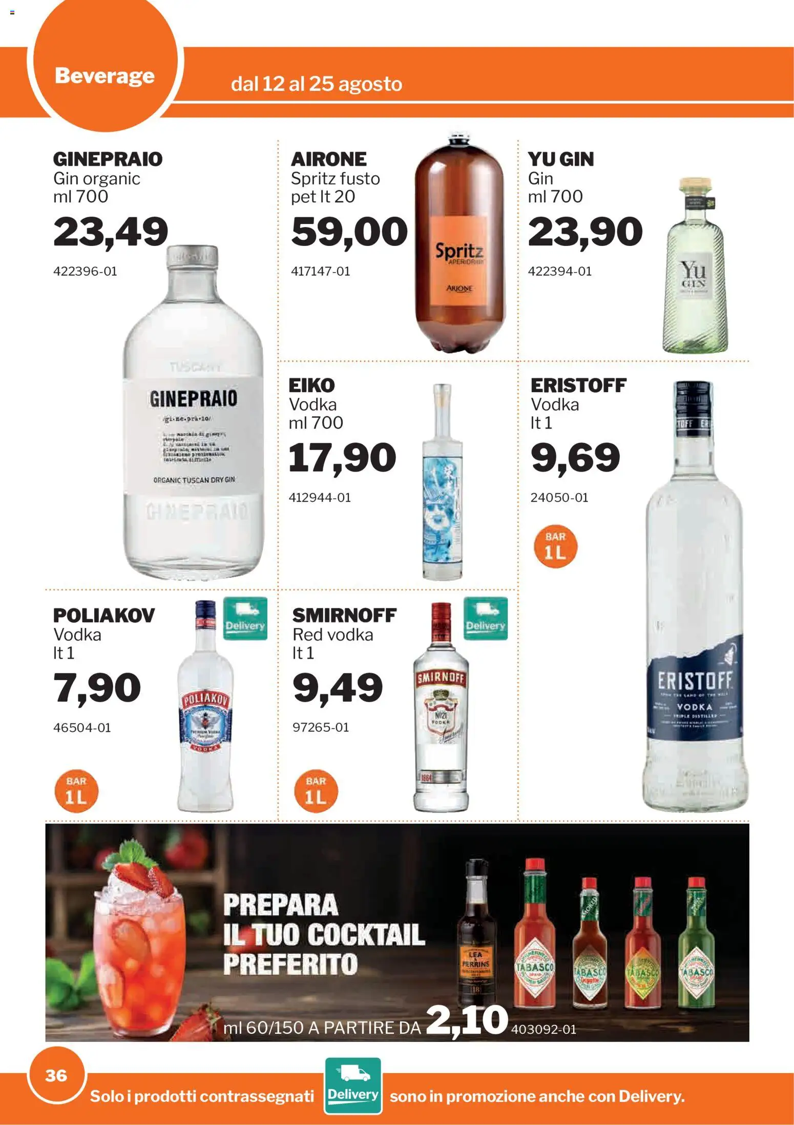 Volantino Sogegross del 12/08/2026 | Pagina: 36 | Prodotti: Gin, Cocktail, Vodka